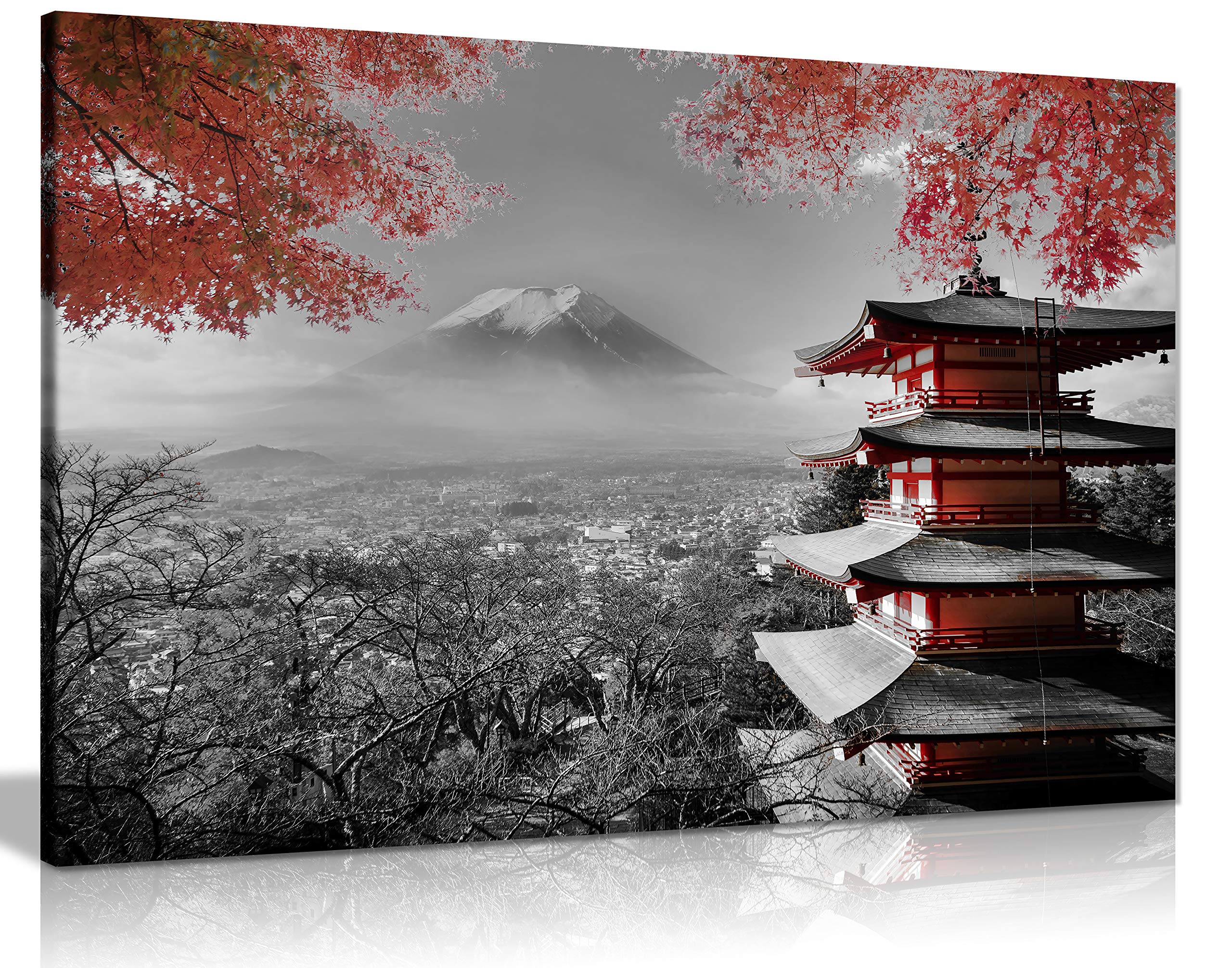 Panther Print, Canvas Wall Art, Pictures For Living Room And Bedroom, Japanese Temple In Autumn, Black, White, And Red Framed Pr