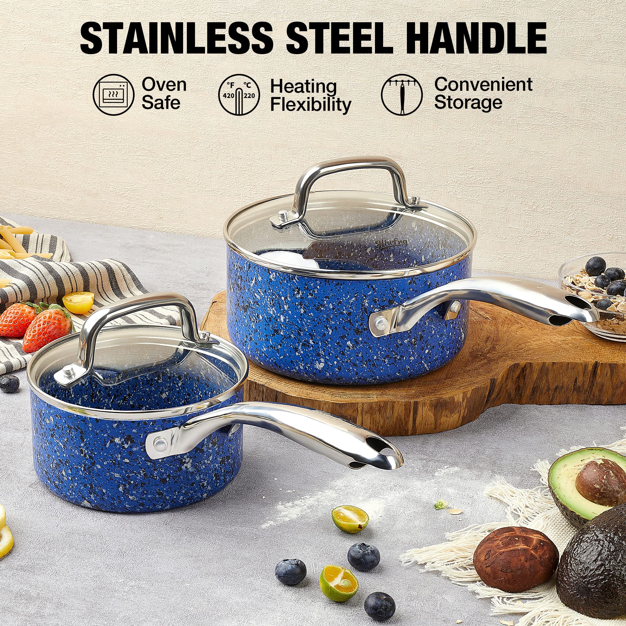 Hlafrg Kitchen Nonstick Saucepan Set - 1 Quart And 2 Quart Sauce Pan Set With Lid - Multipurpose Pots Set Use For Home Kitchen O