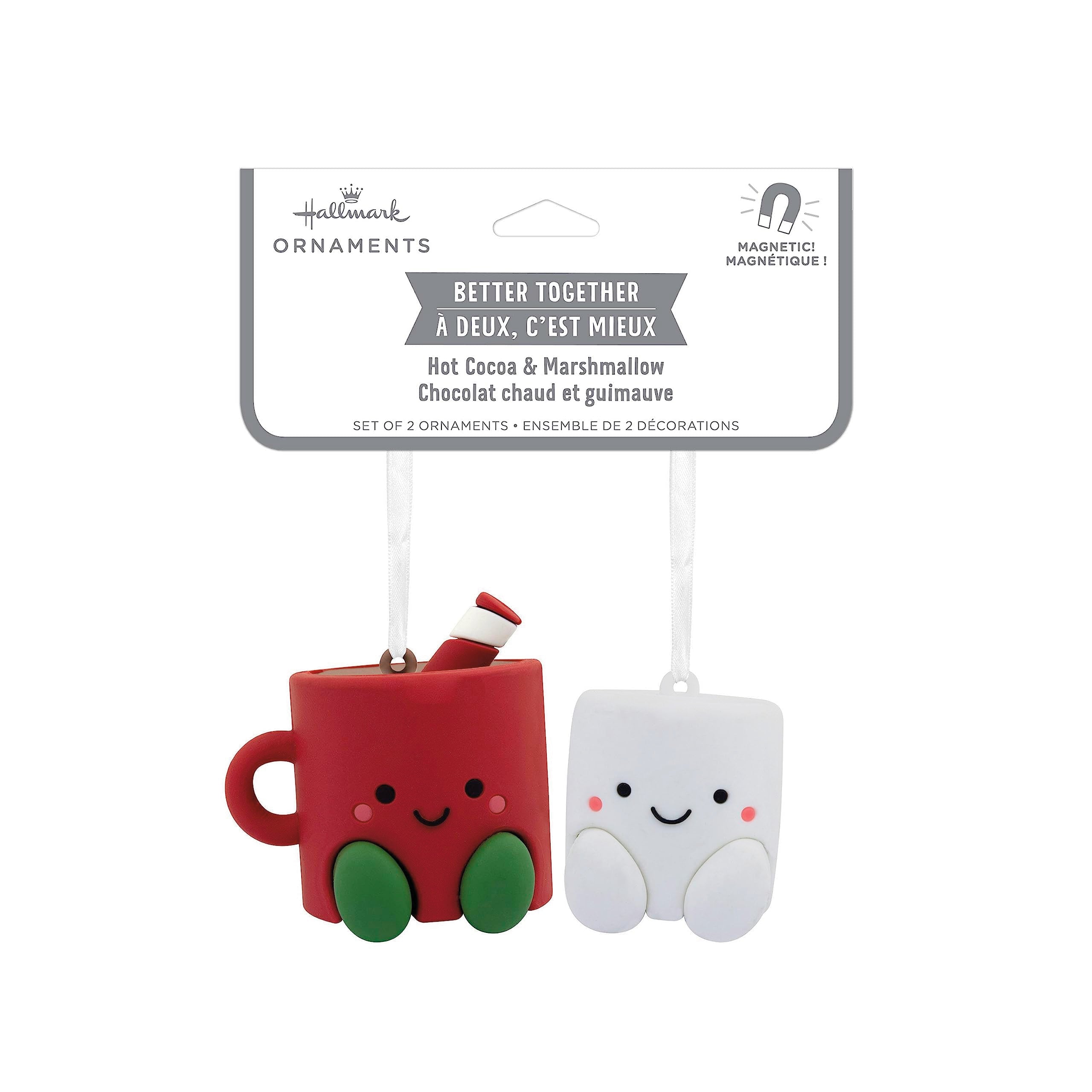 Hallmark Better Together Hot Cocoa and Marshmallow Magnetic Christmas Ornaments, Set of 2
