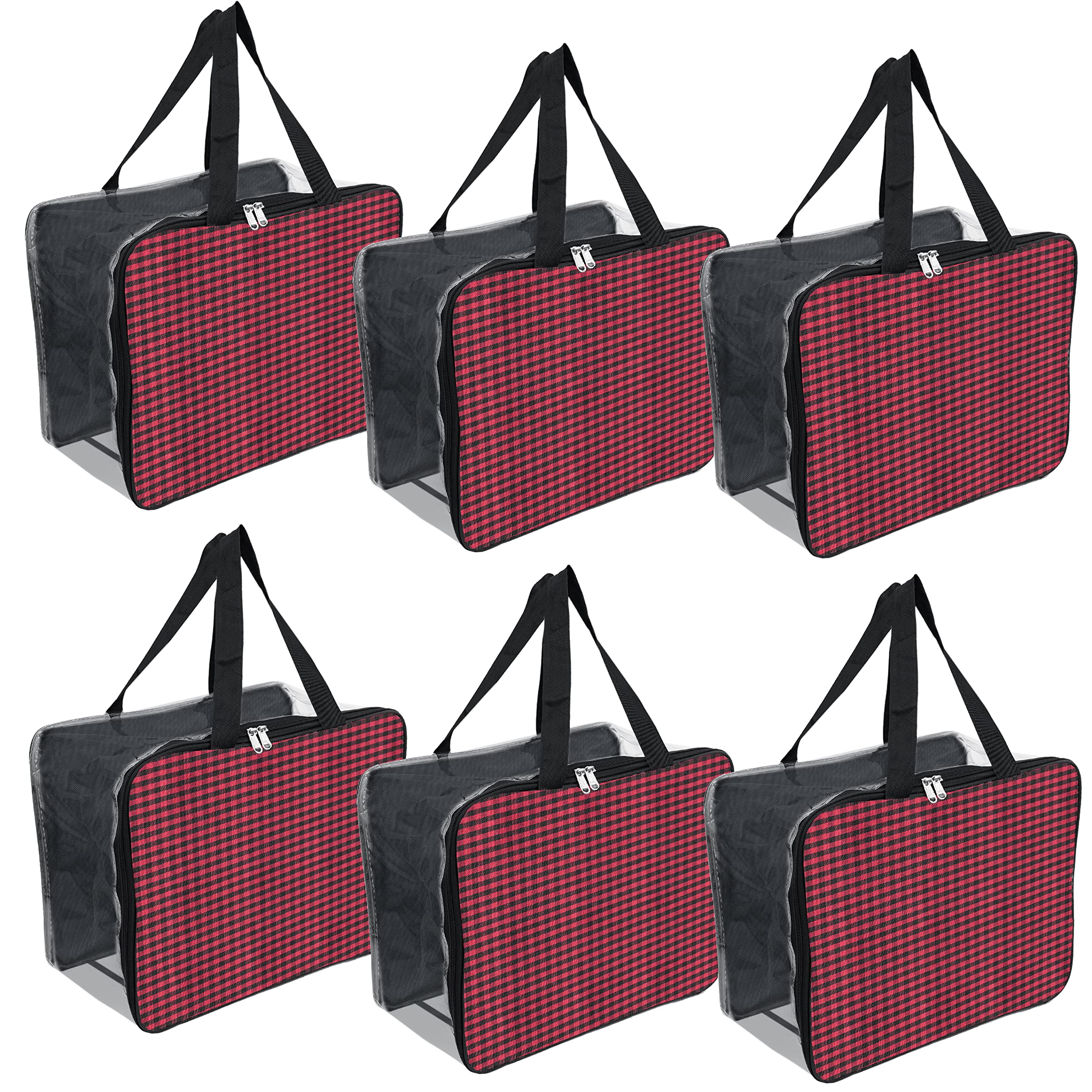 Tulman 6 Pack Red Checks Transparent Storage Bag For Clothes Saree Cover Bag For Women Cosmetic Toiletries Blanket Storage Bag F