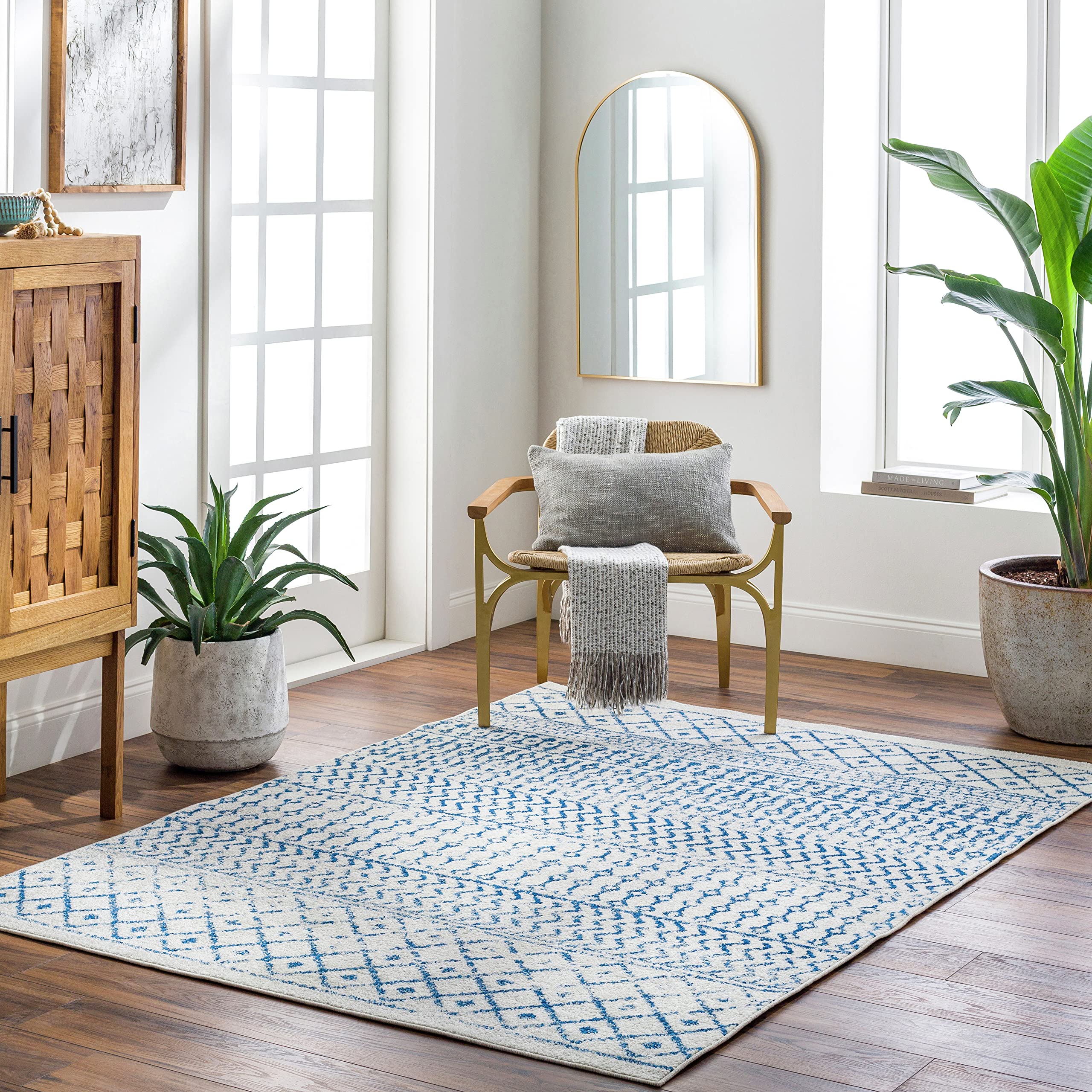 Livabliss Chester Boho Moroccan Area Rug, 710 x 11, Cream/Royal Blue