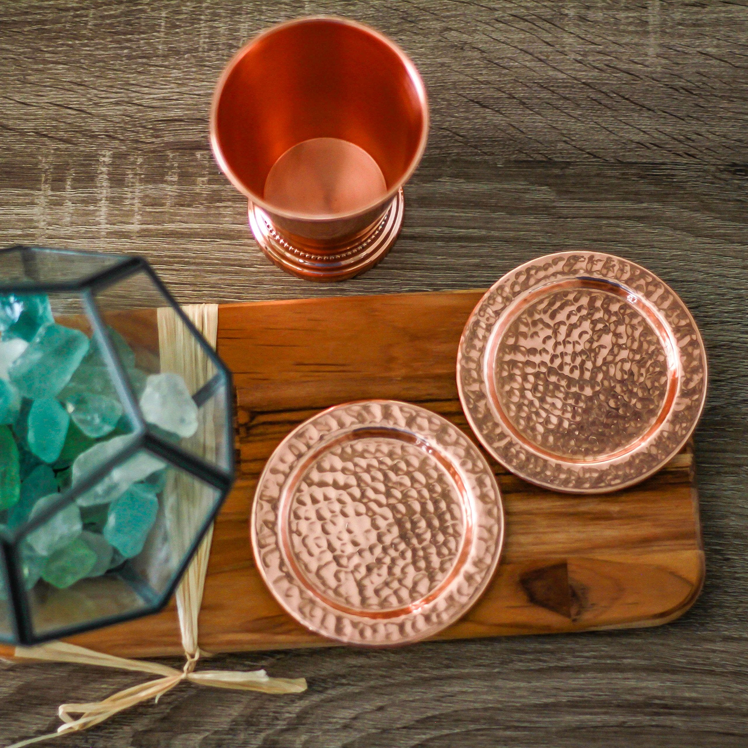 Solid Copper Coasters - Set Of 4 Handcrafted Hammered Artisan Coasters For Copper Mugs (4, Hammered Copper)