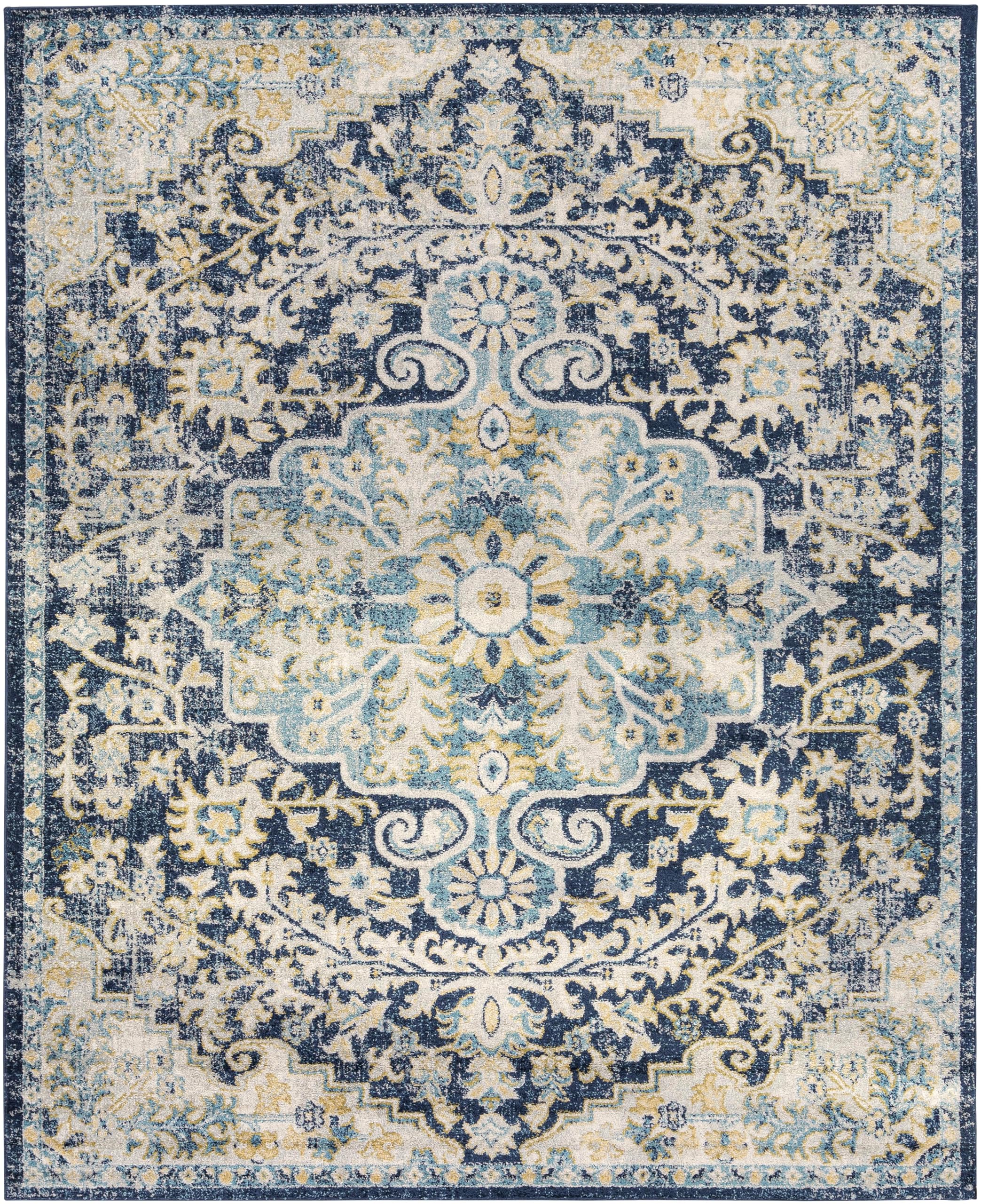 Livabliss Area Rugs - 8x10 Odelia Vintage Boho Blue Aqua Slate Area Rug for Living Room Bedroom - Floral Medallion Stain Resista