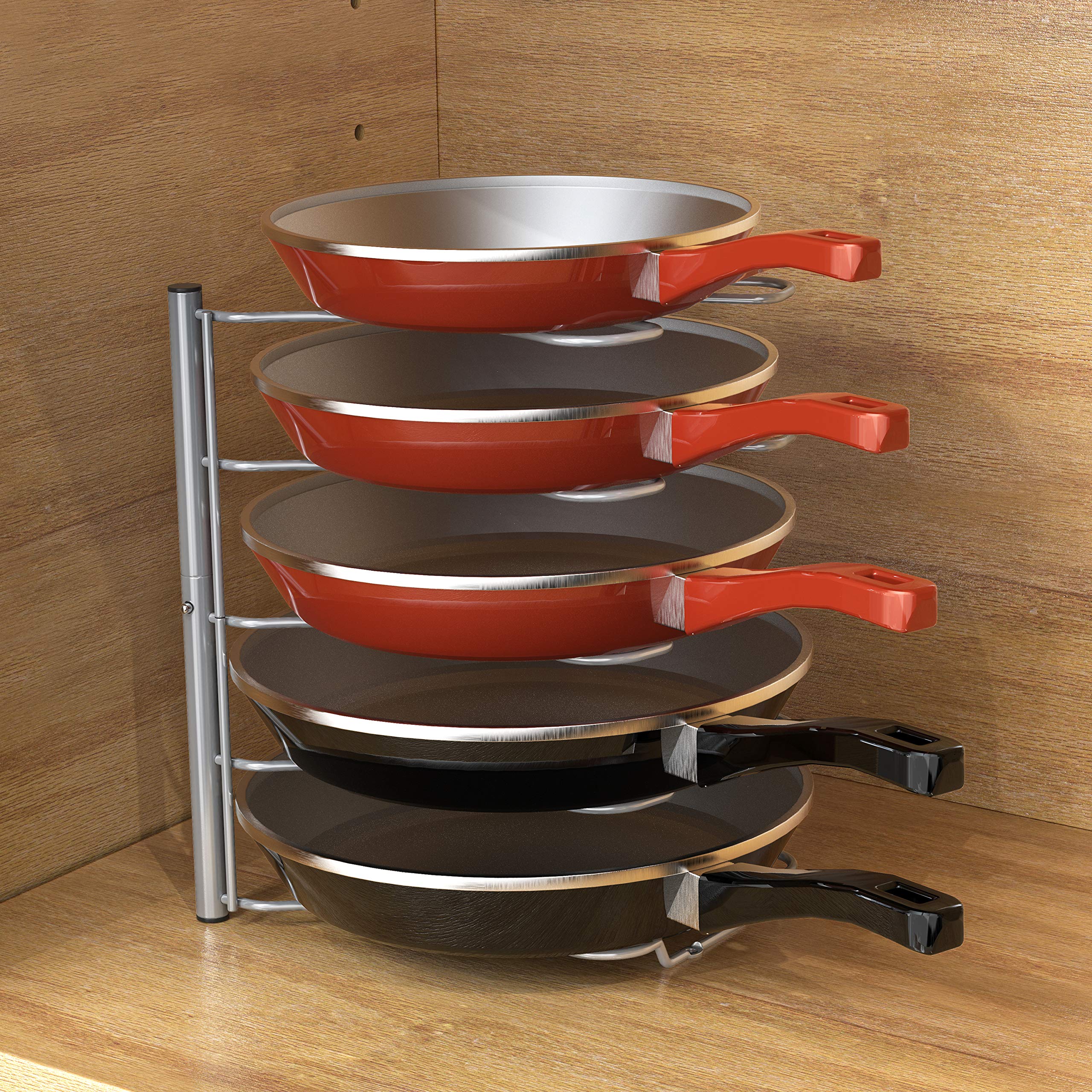Deco Brothers Pan Organizer Rack For Kitchen Cabinet And Counter, Silver