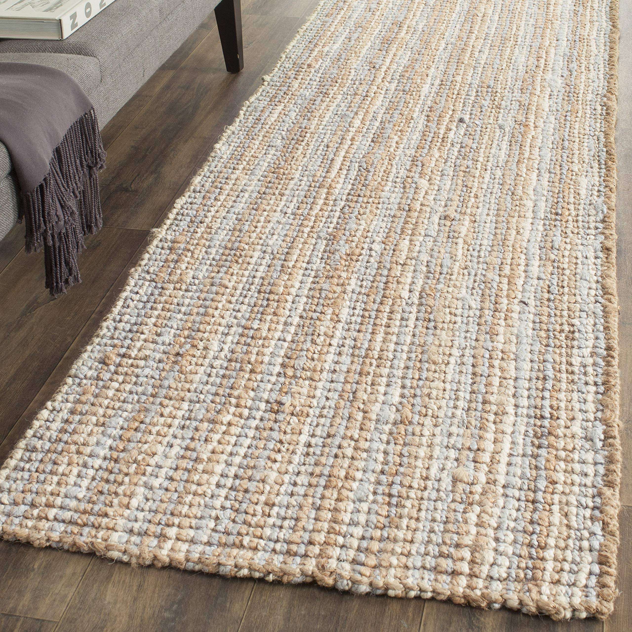 Safavieh Natural Fiber Collection Runner Rug - 26 x 16, Grey & Natural, Handmade Chunky Textured Jute 0.75-inch Thick, Ideal f