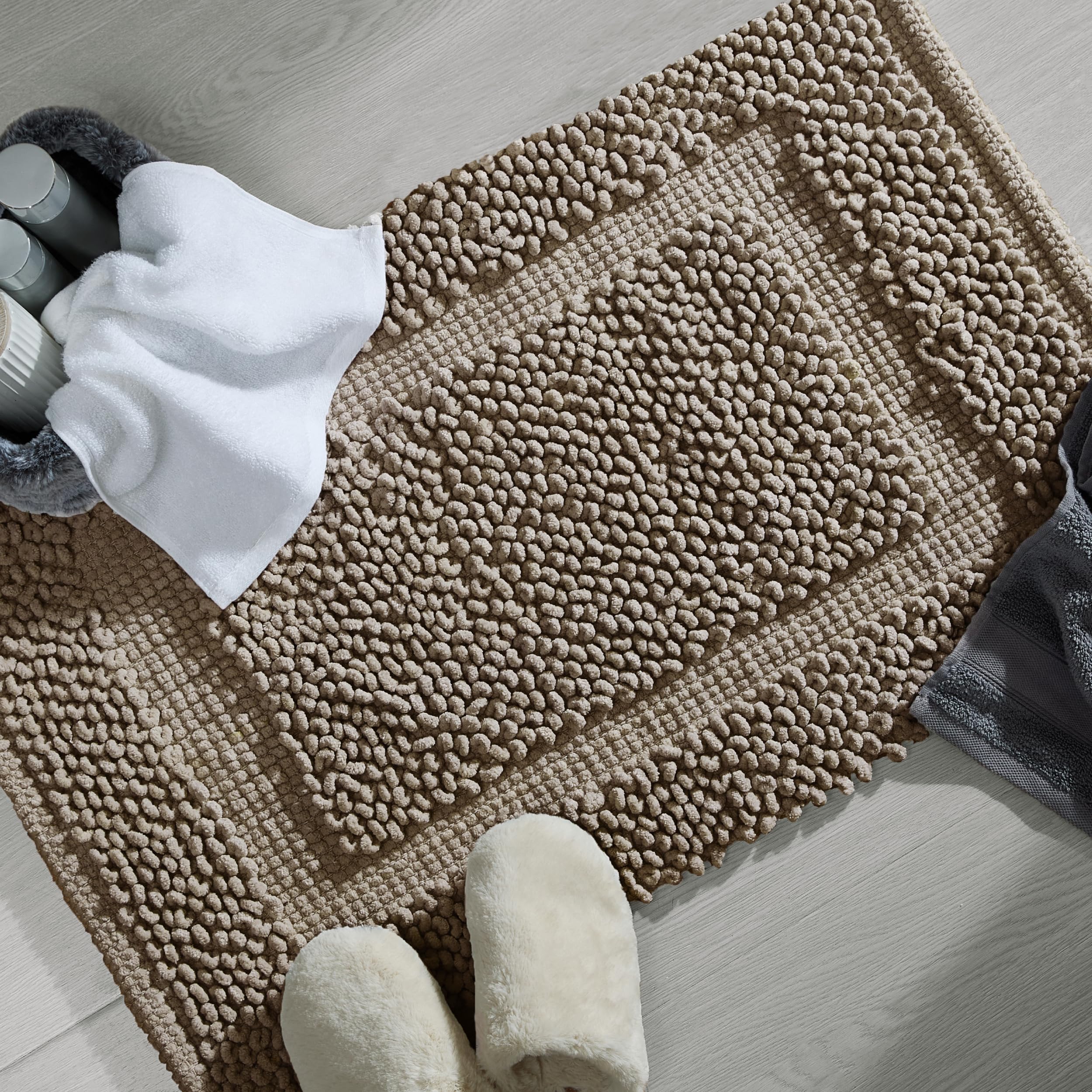 Jean Pierre New York 100% Chenille Cotton Skid Resistant Plush Bath Mat - 17''X24'' Bathroom Rug - Brown Cappuccino