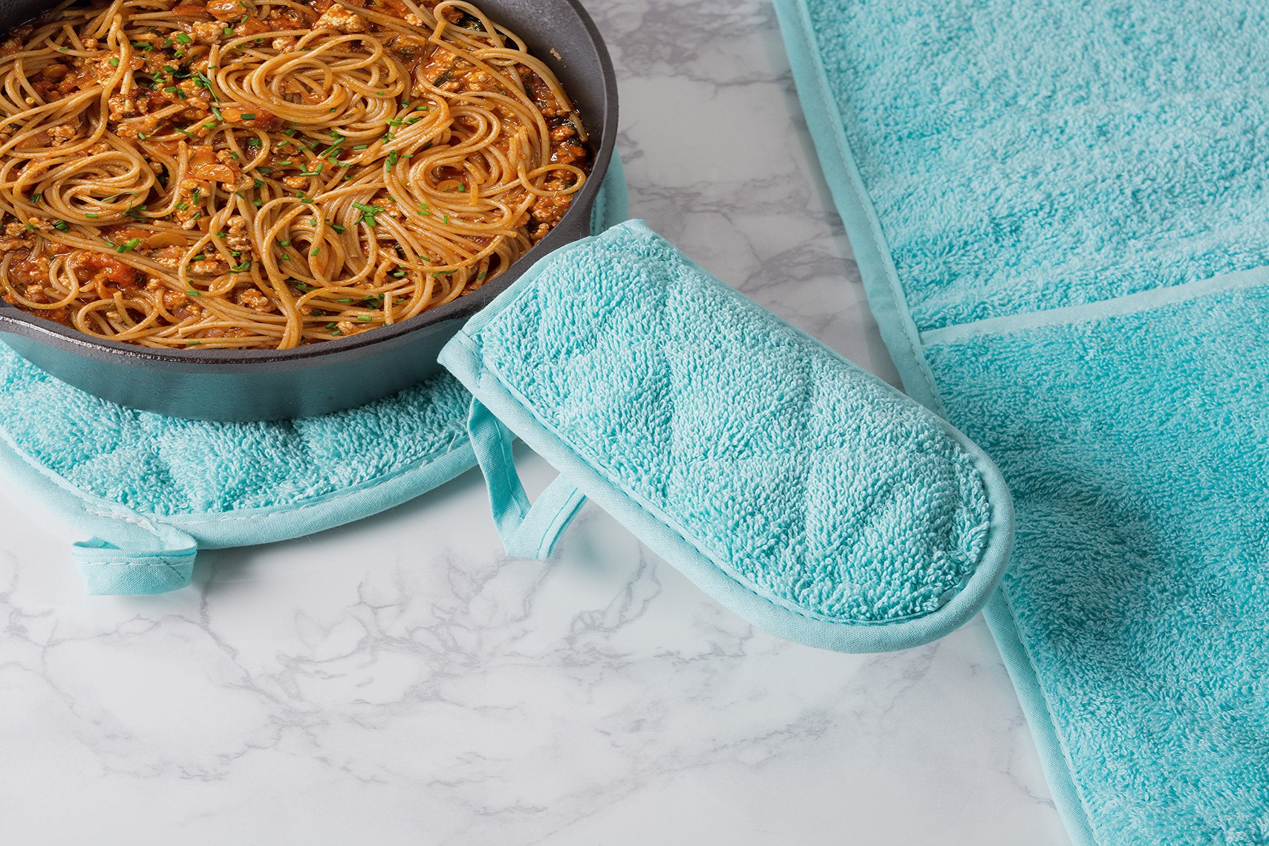 Dii Basic Terry Collection Quilted 100% Cotton, Pan Handle, Aqua, 3 Piece