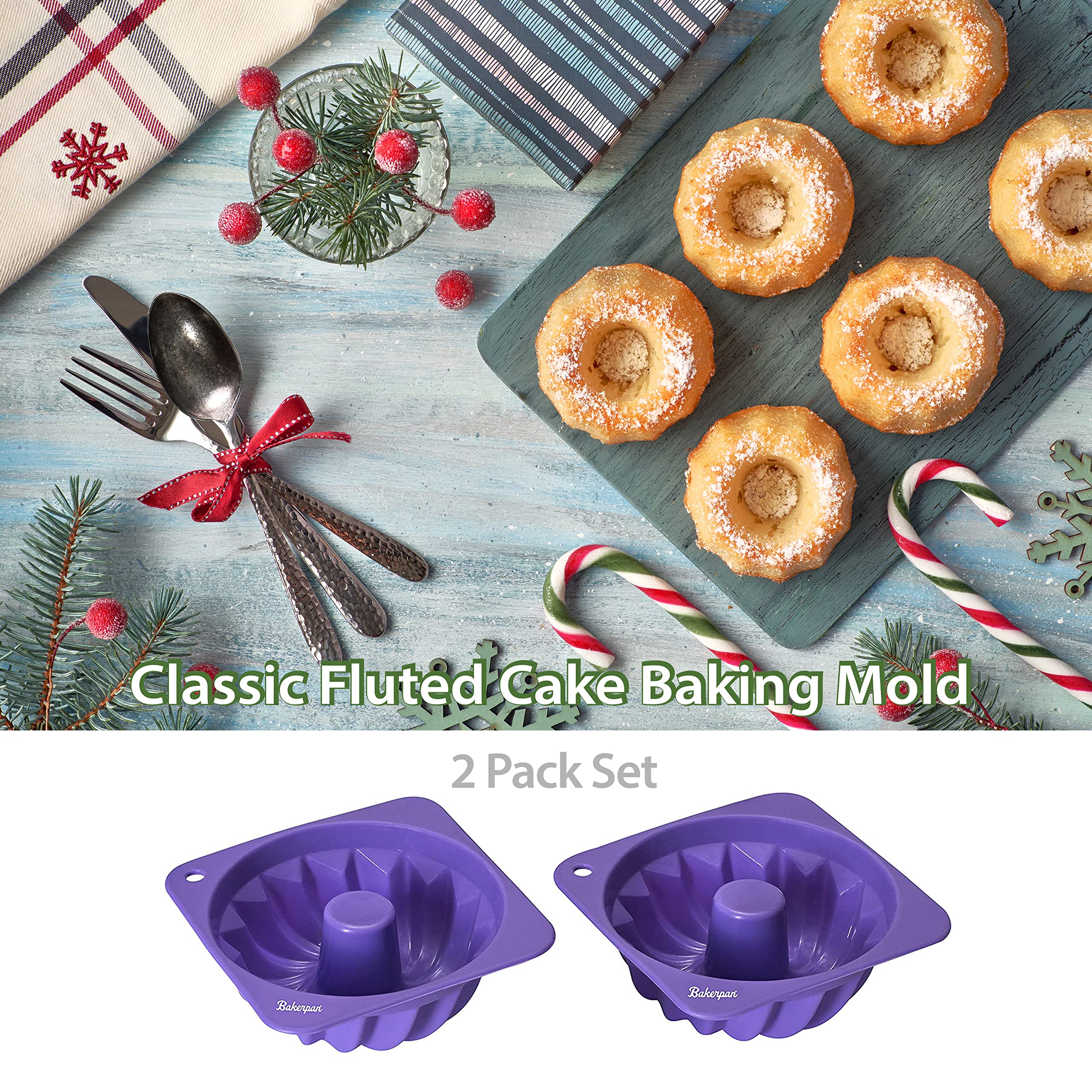 Bakerpan Silicone Small Fluted Cake Pan, 4 3/4 Inch Mini Tube Cake Baking Mold, Fancy Fluted Dessert Mold, Tube Cake Mold For Ba