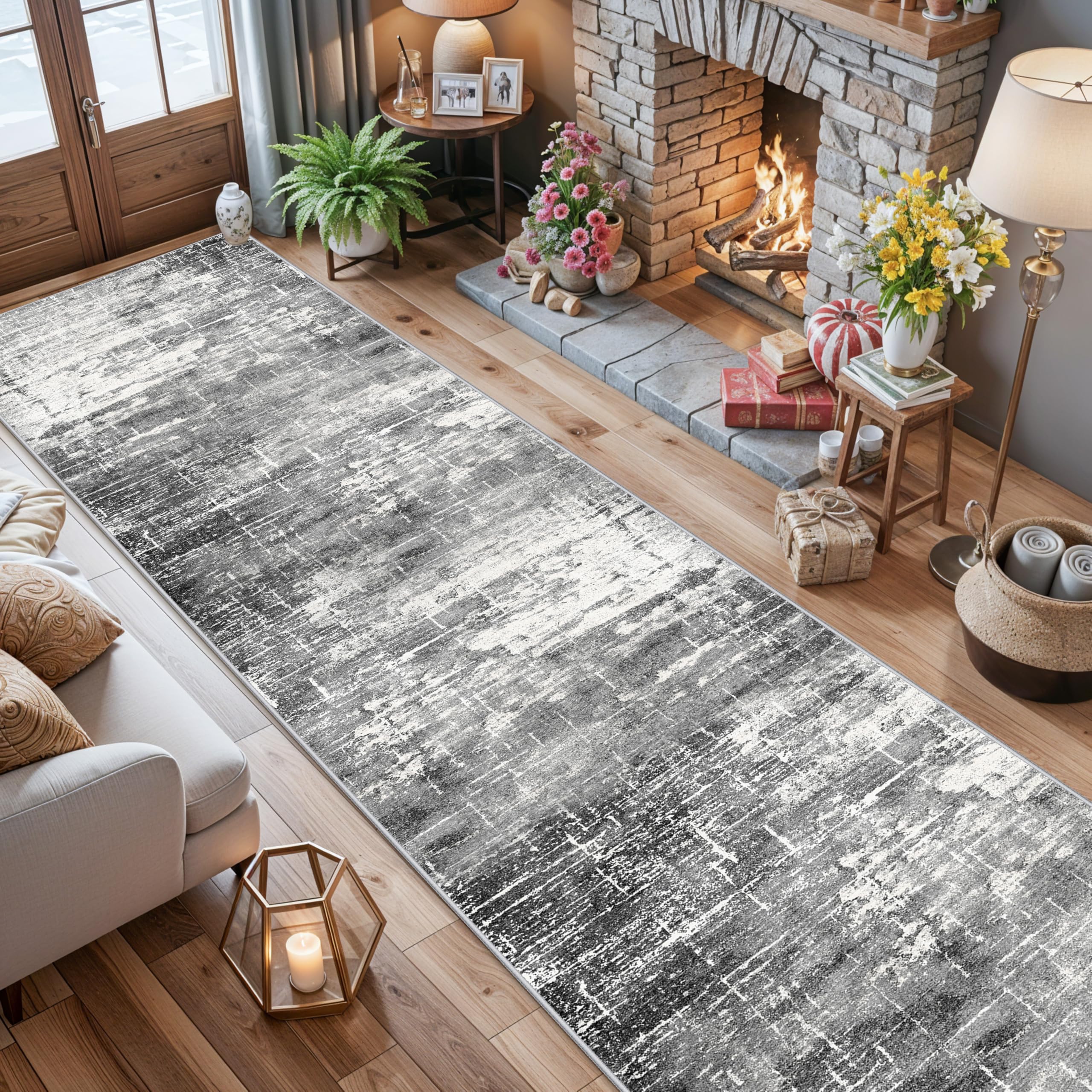 Abstract 14ft Long Runner Rug: Non-Slip Washable Rug Runner Low-Pile Soft Beside Carpet Indoor Farmhouse Entryway Floor Mat Bath