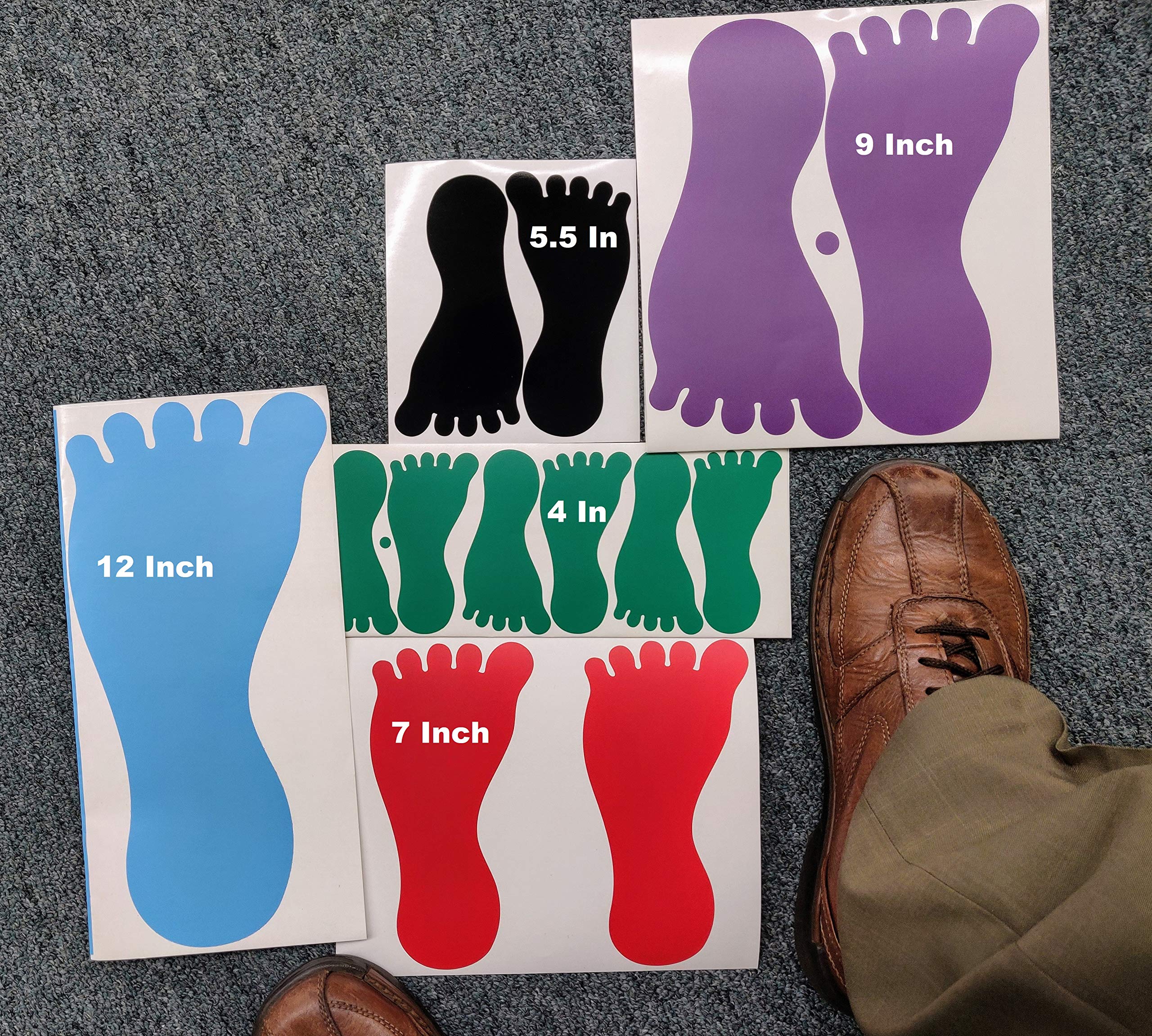LiteMark 7 Inch Removable Orange Barefoot Footprint Stickers - Waterproof Gloss Finish Vinyl Decals Pack of 12 (6 Pairs)