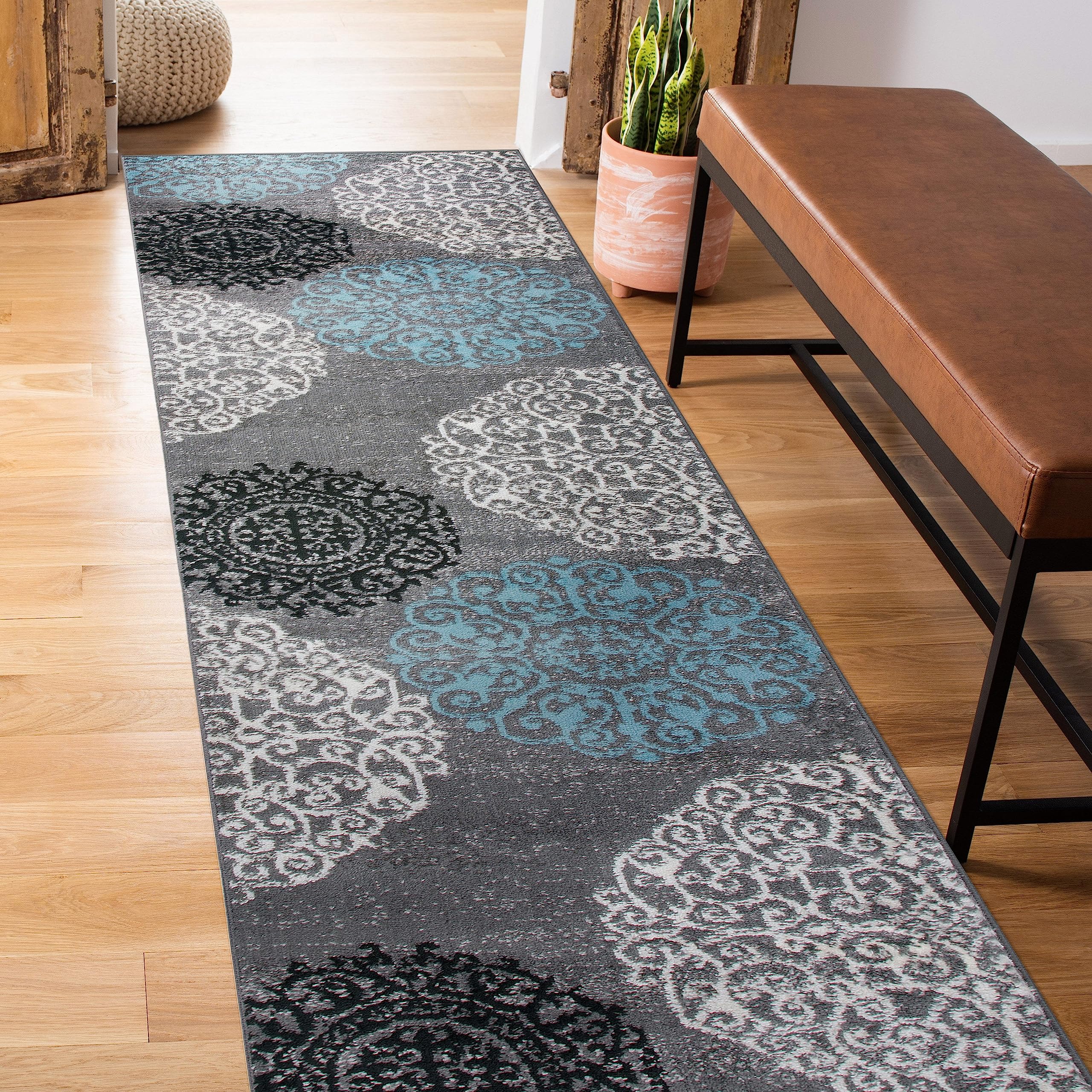 Rugshop Contemporary Modern Floral Perfect for high Traffic Areas of Your Living Room,Bedroom,Home Office,Kitchen Runner Rug 2 