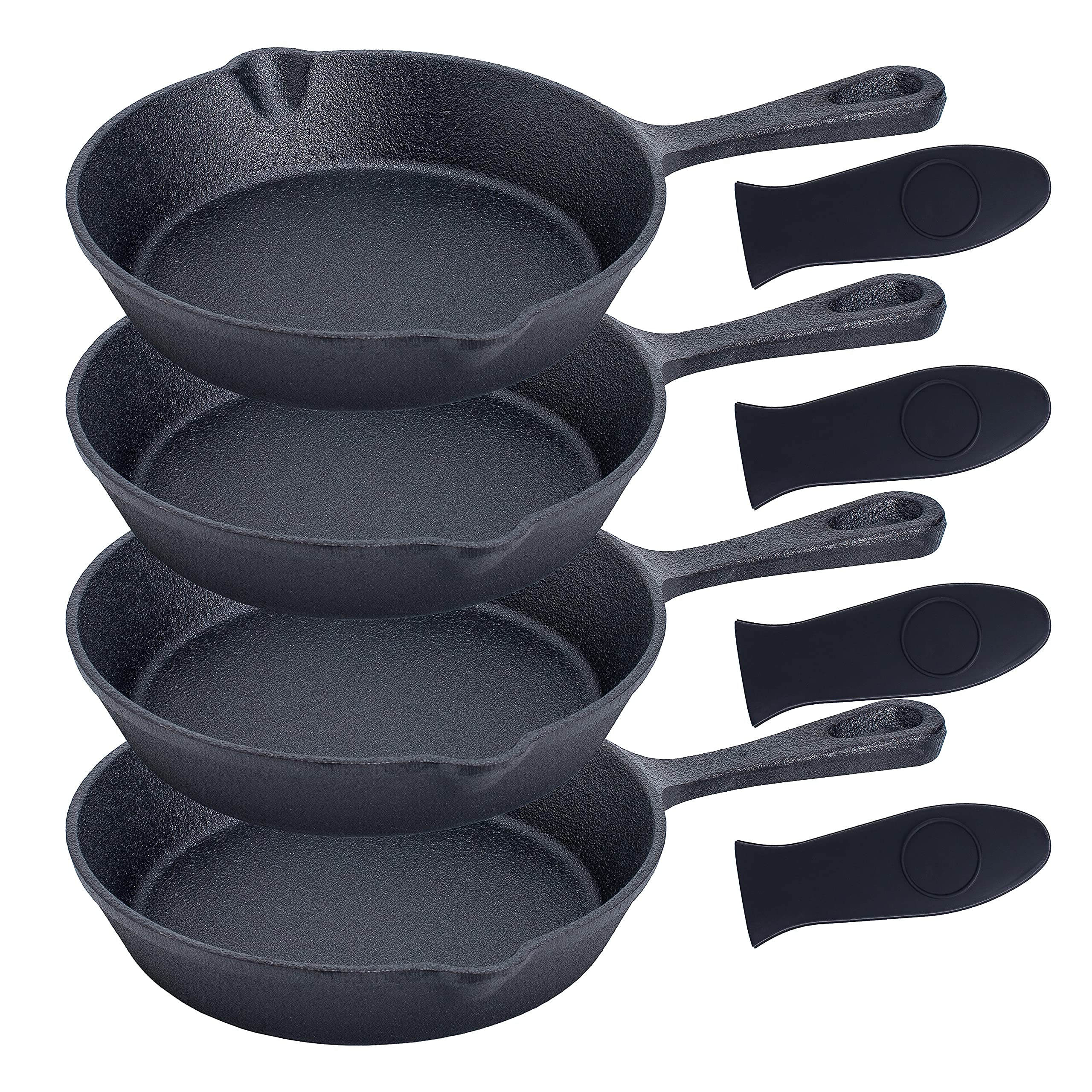 Bruntmor 6-Inch Black Pre-seasoned Cast Iron Frying Pan Set of 4, 6 Inch Oven Safe Cast Iron Skillet, Cast Iron Grill Pan Set, N