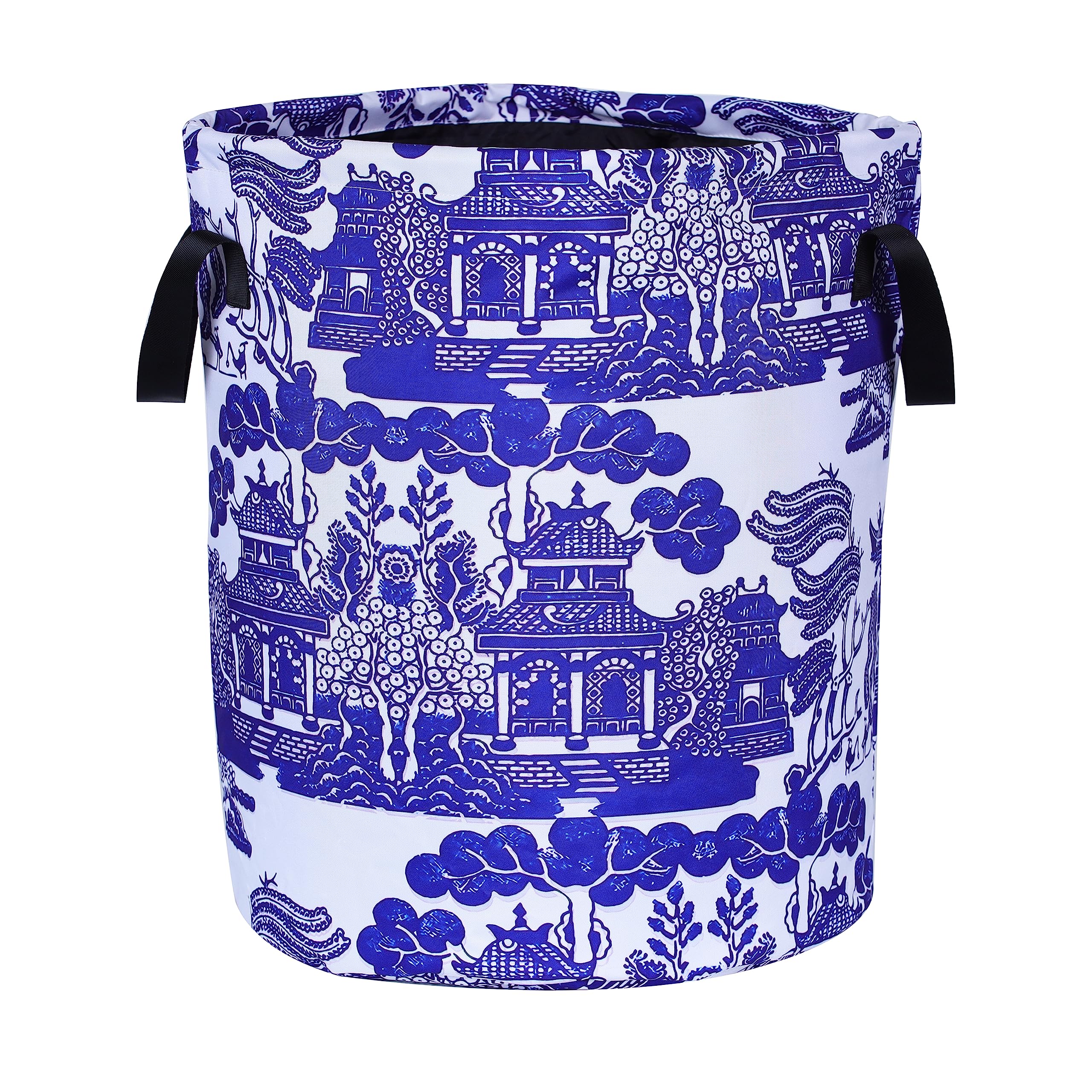 Blue White Porcelain Laundry Basket Chinoiserie Foldable Oxford Cloth Funny Tote Bag Laundry Hamper Clothes Storage Bucket Organ