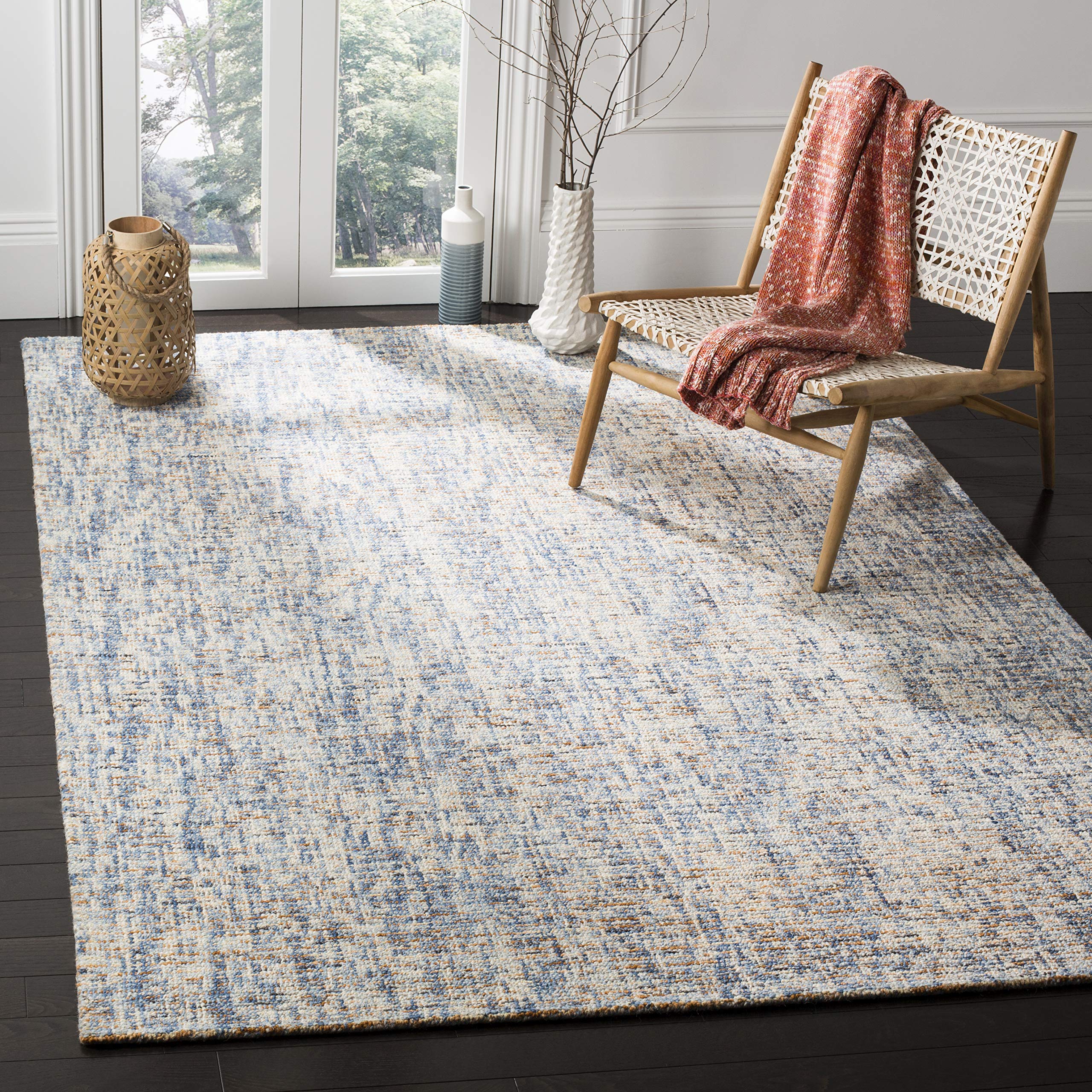 SAFAVIEH Abstract Collection Accent Rug - 3 x 5, Dark Blue & Rust, Handmade Wool, Ideal for High Traffic Areas in Entryway, Li