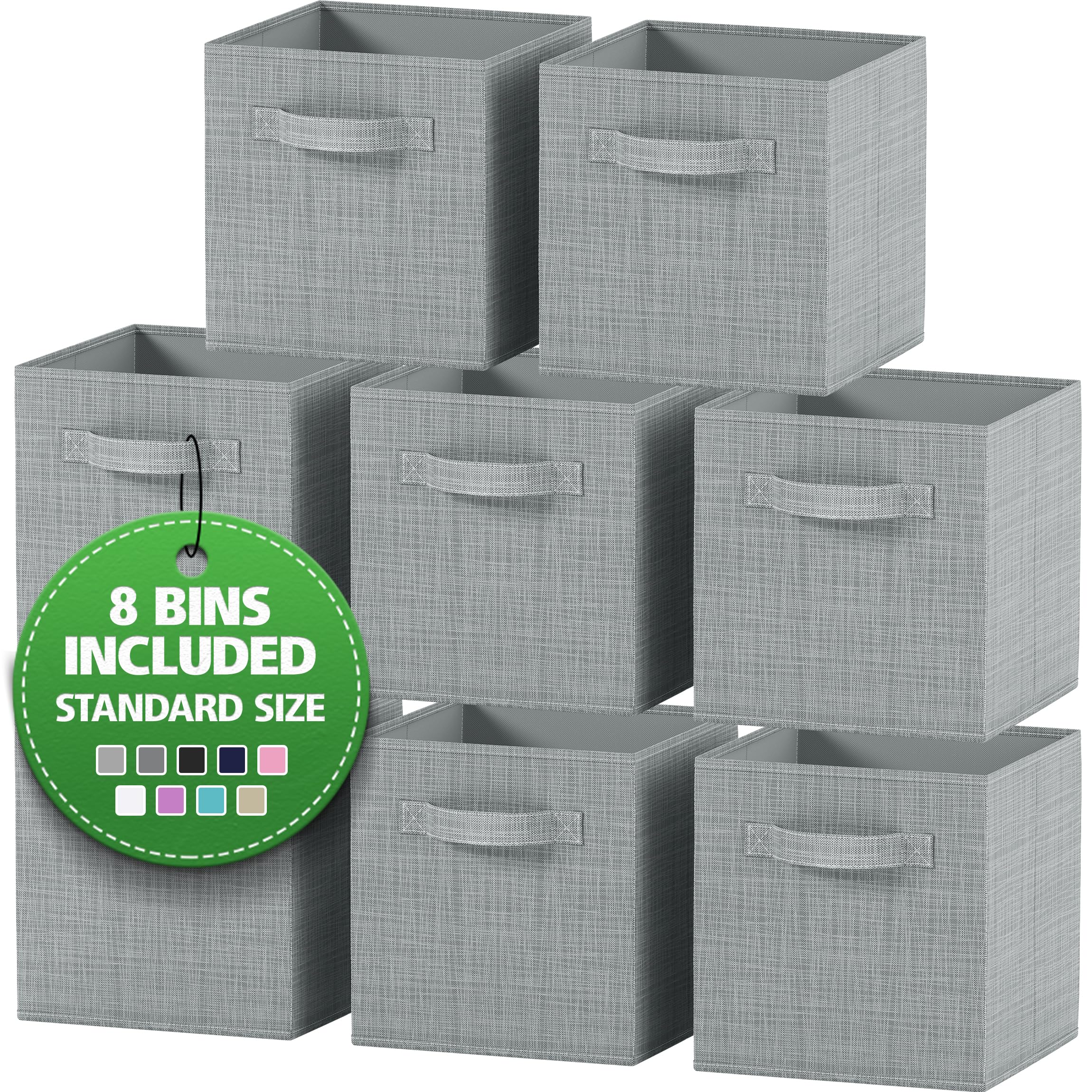 Fabric Storage Cubes For Cube Organizer - 8 Pack Heavy Duty Grey Storage Bins - 11 Inch Cube Storage Bin, Use As A Clothes Stora