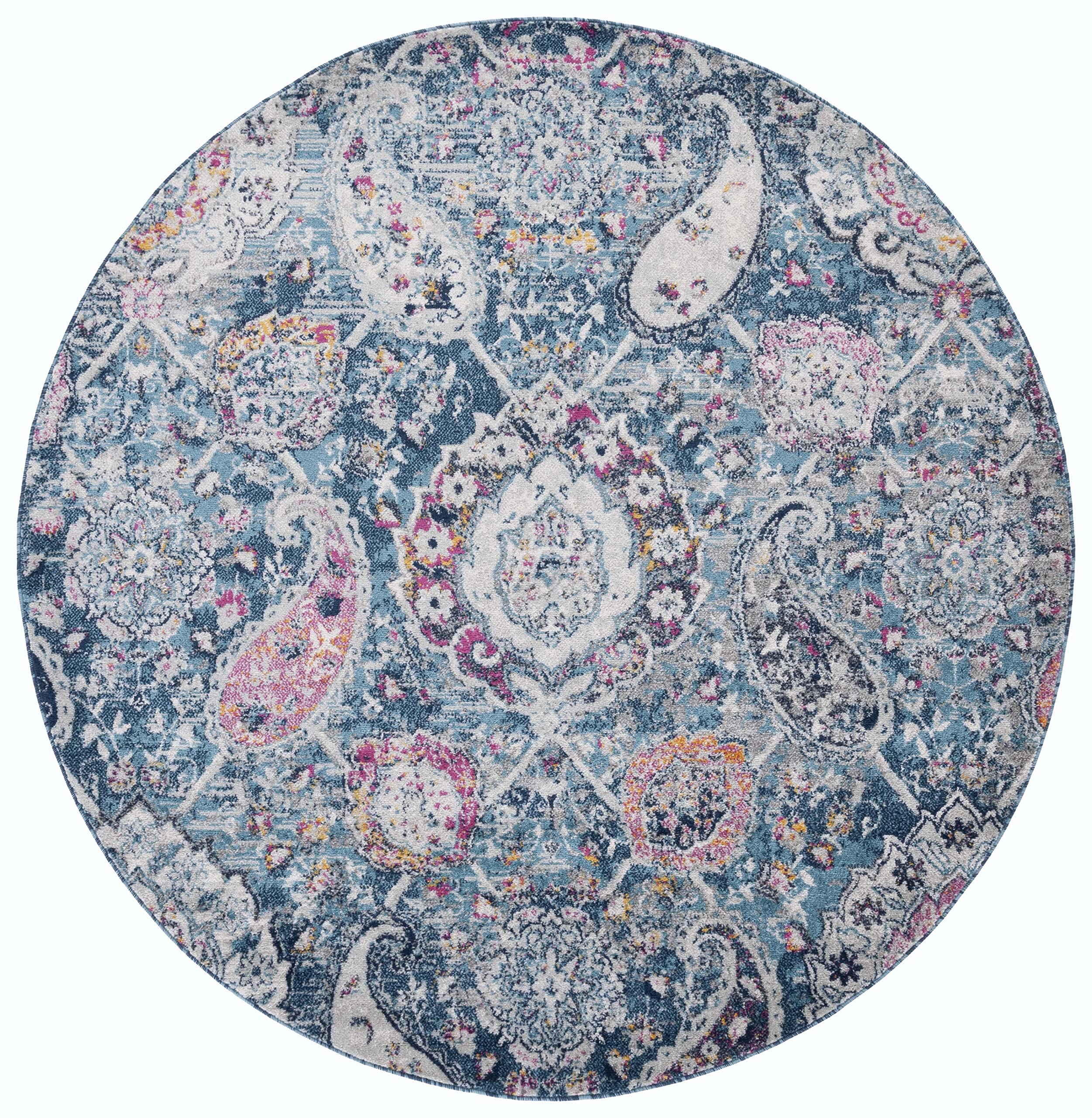 SAFAVIEH Madison Collection Area Rug - 53 Round, Blue & Grey, Non-Shedding & Easy Care, Ideal for High Traffic Areas in The Liv