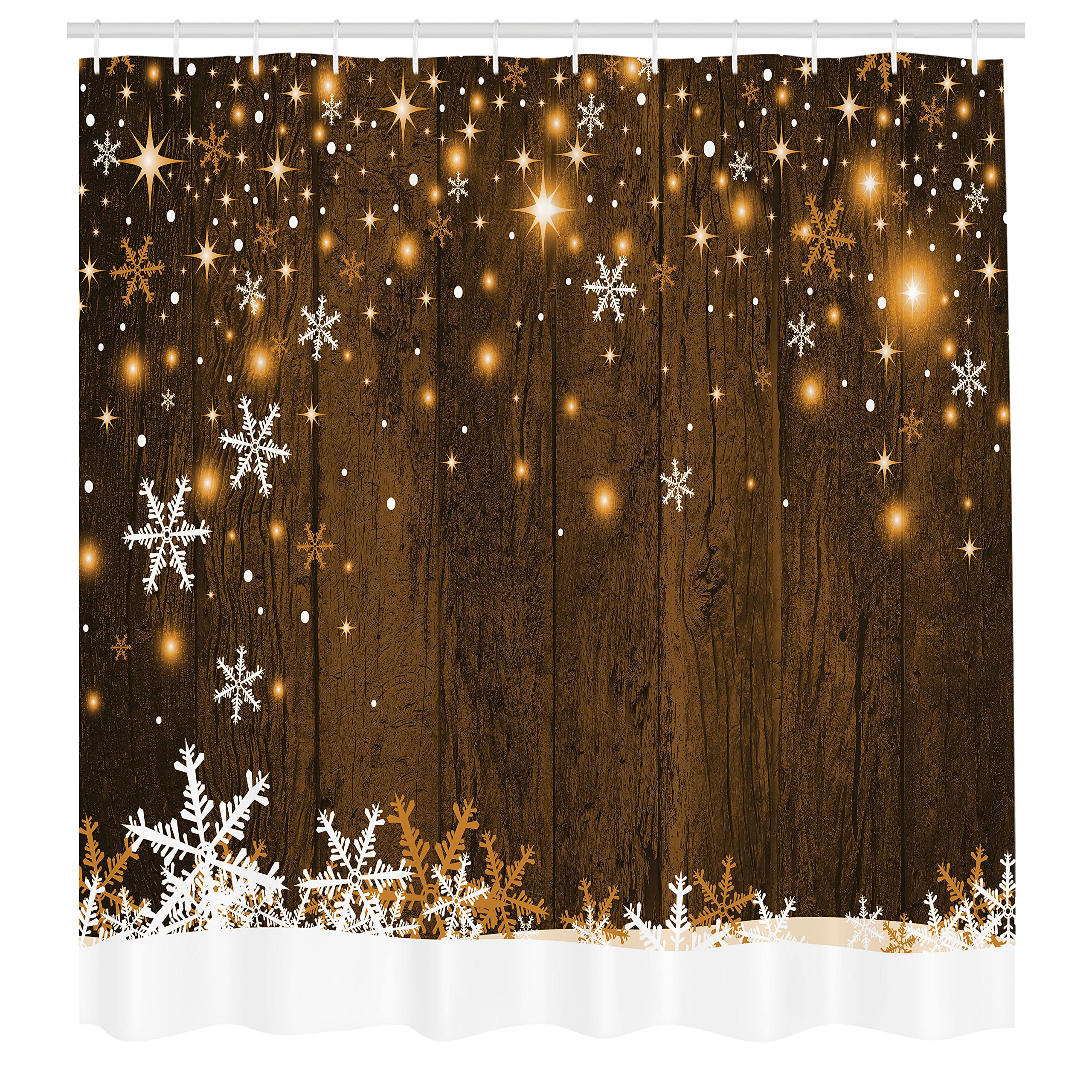 Ambesonne Christmas Shower Curtain, Rustic Wooden Backdrop With Snowflakes And Warm Traditional Celebration Print, Cloth Fabric