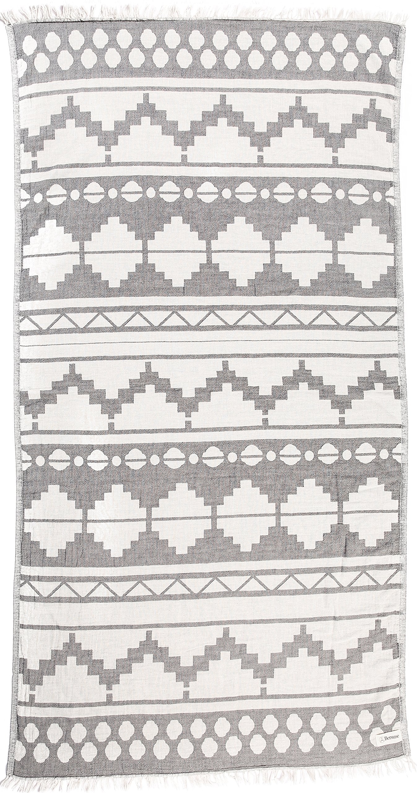 Bersuse 100% Cotton Baja Turkish Towel Beach Towel Bath Towel Dual Layer Peshtemal Beach Blanket Beach Essentials - 37X70 Inches