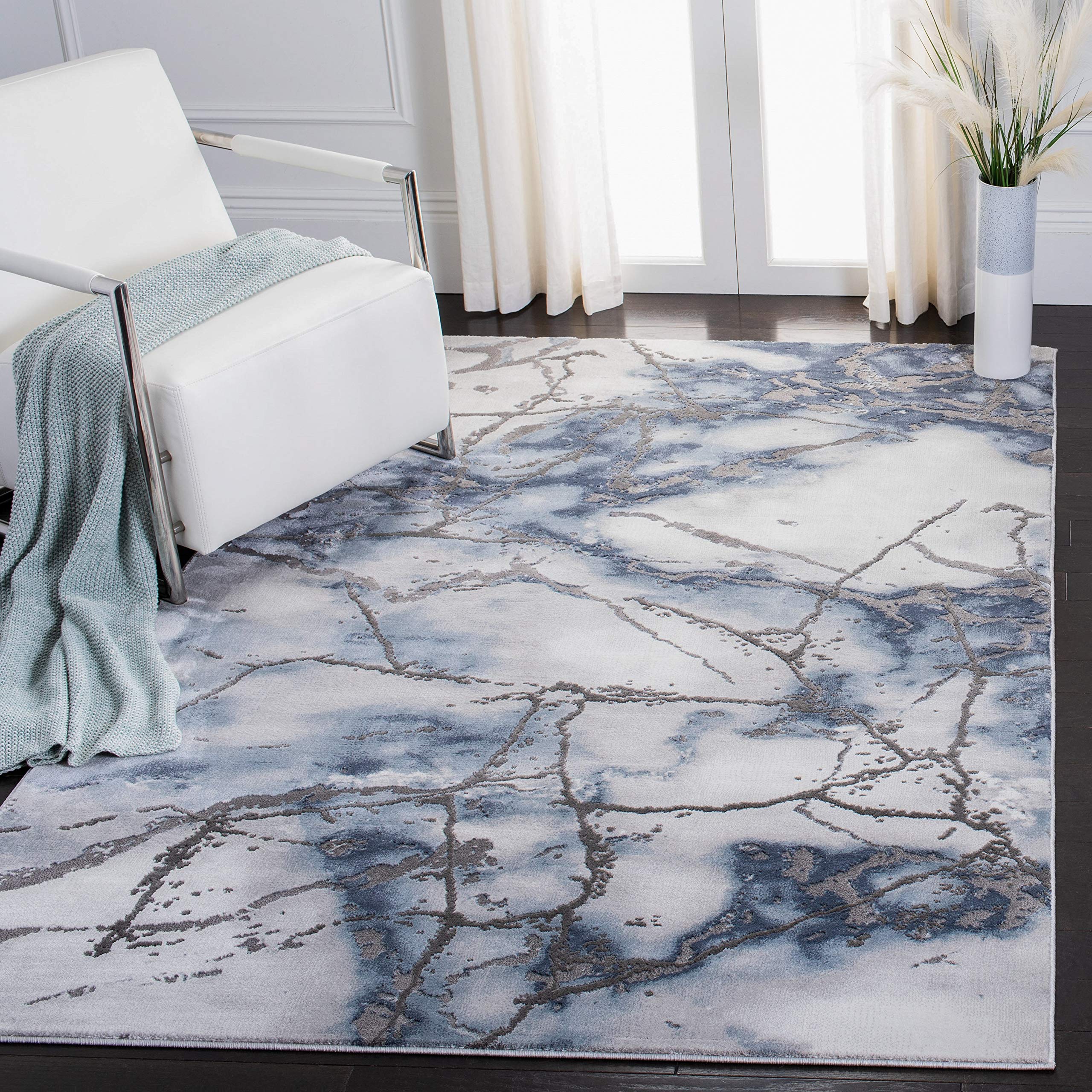 SAFAVIEH Craft Collection Area Rug - 4 Square, Grey & Blue, Modern Abstract Design, Non-Shedding & Easy Care, Ideal for High Tr
