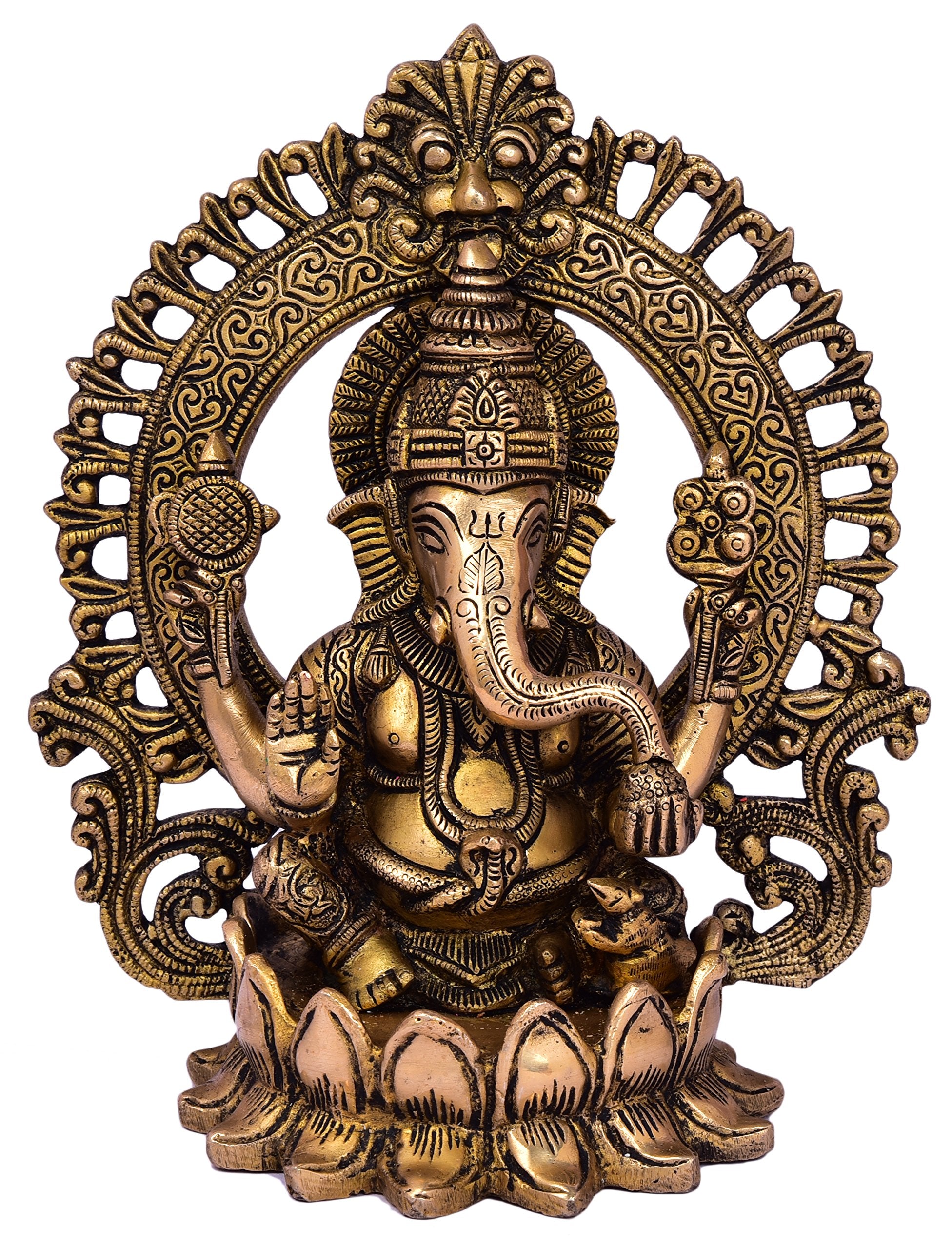 Kalarambh Brass Lotus Ganesha/Ganesh/Ganpati Idol Murti Statue For Home Pooja Puja Mandir Decor Collectible Handicraft Art, Yell