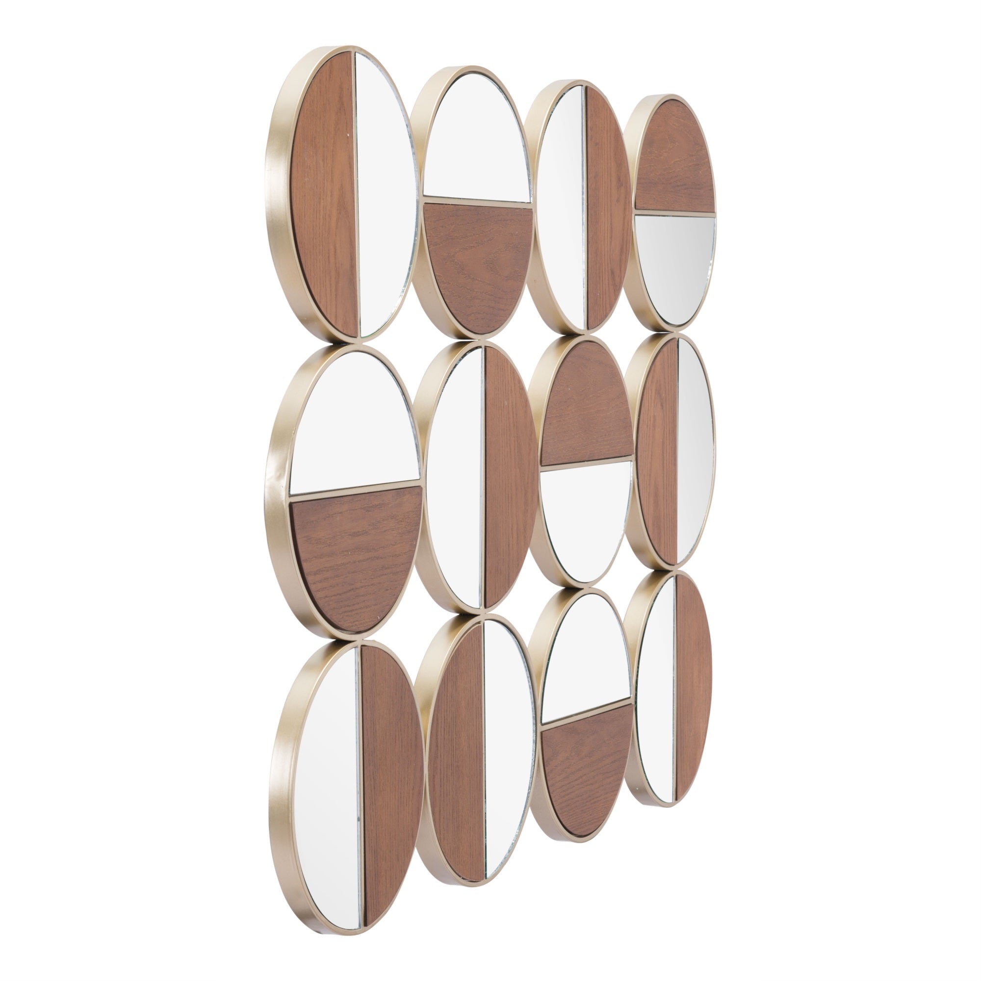 Cycle Round Mirror Gold and Walnut