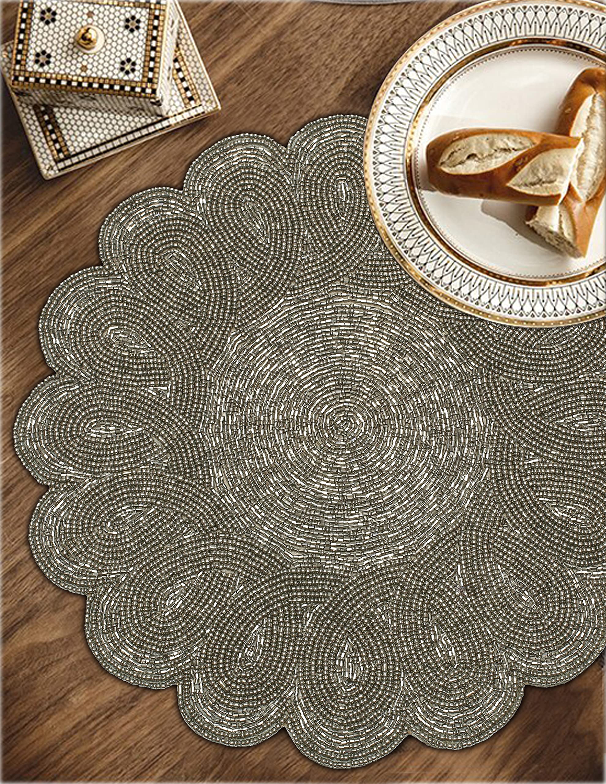 Lightnpro Beaded Placemat, Round Christmas Placemat, Beaded Charger Placemat, Table Setting Placemat For Chritsmas Easter New Ye