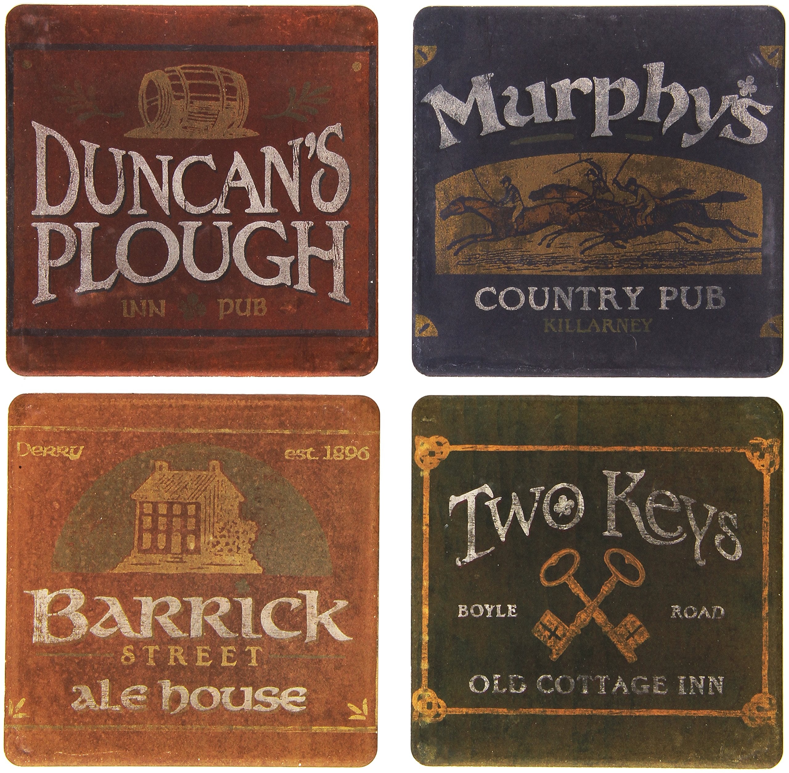 Coasterstone Absorbent Coasters, 4-1/4-Inch, ''Irish Pubs'', Set Of 4