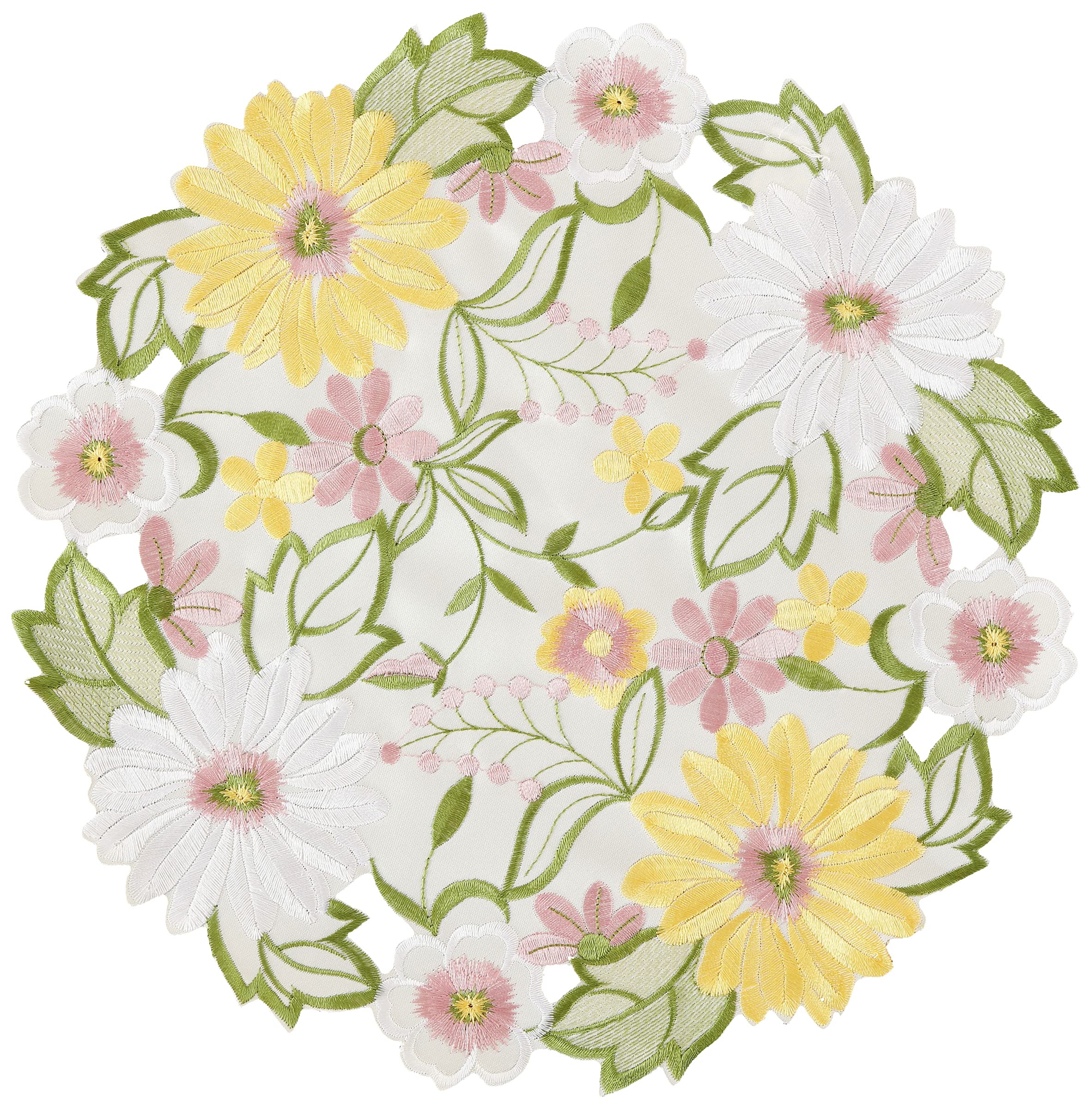 Embroidered Flowery Placemat 14 '' Set Of 4 Applique Floral Daisy Cutwork Embroidered Table Linen, Home Kitchen Dining Tabletop