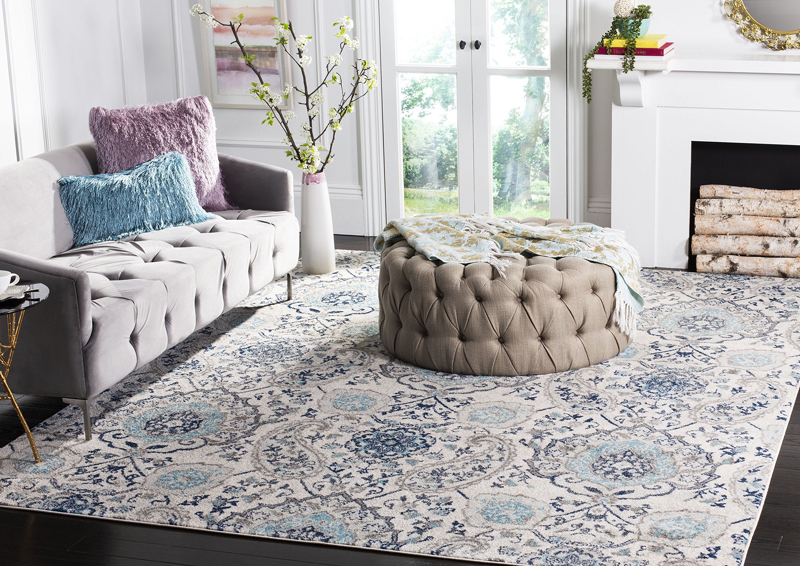 SAFAVIEH Madison Collection Area Rug - 12 Square, Cream & Light Grey, Boho Chic Glam Paisley Design, Non-Shedding & Easy Care,