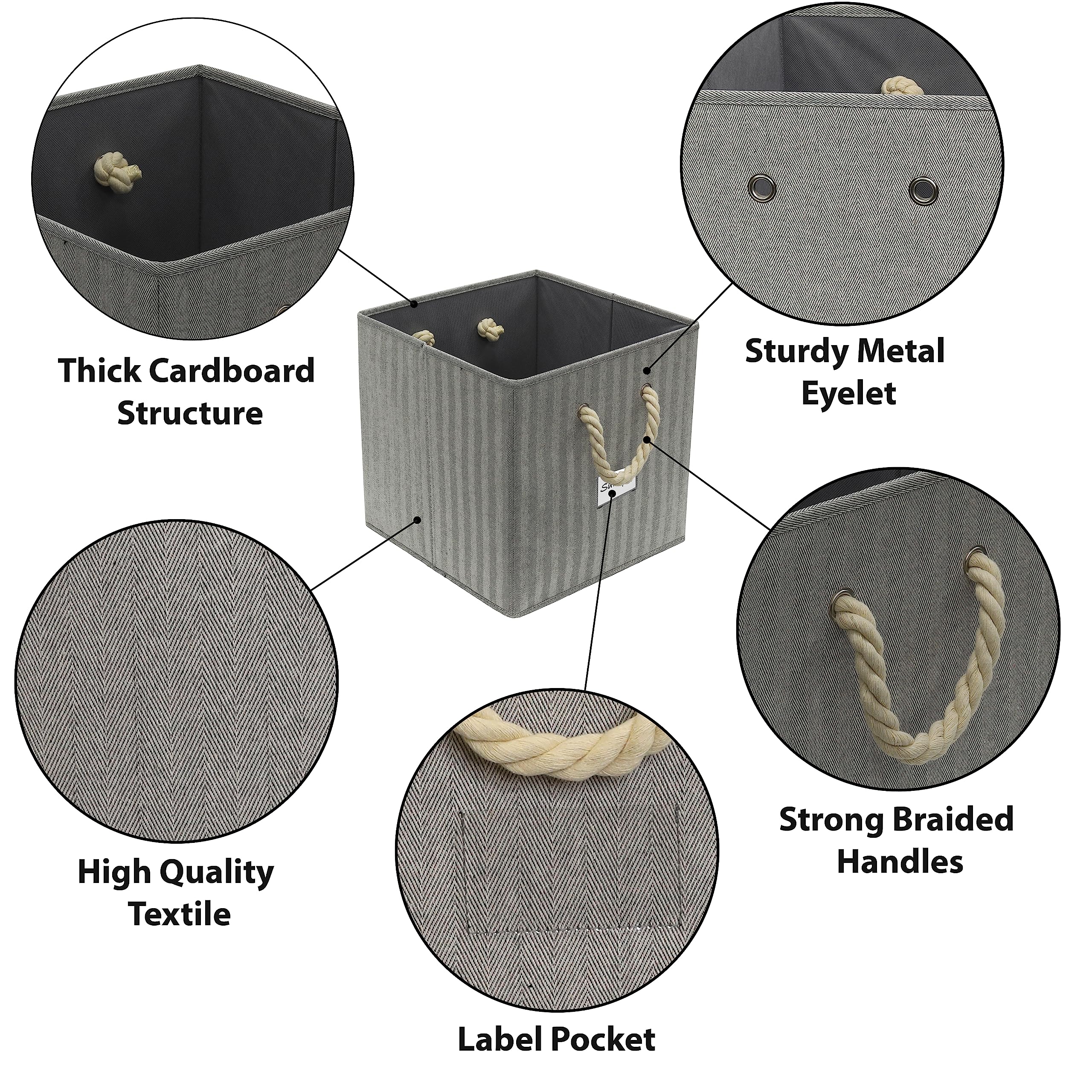 Simple Houseware 4 Pack Cube Storage Bin With Braided Handles, Gray