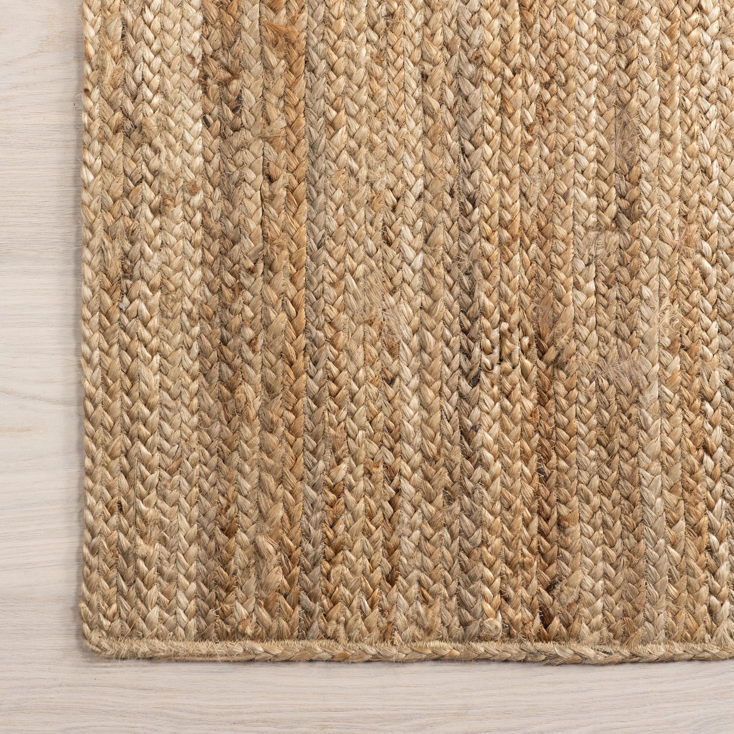 nuLOOM 8 Round Rigo Jute Hand Woven Area Rug, Natural, Solid Farmhouse Design, Natural Fiber, For Bedroom, Living Room, Dining R