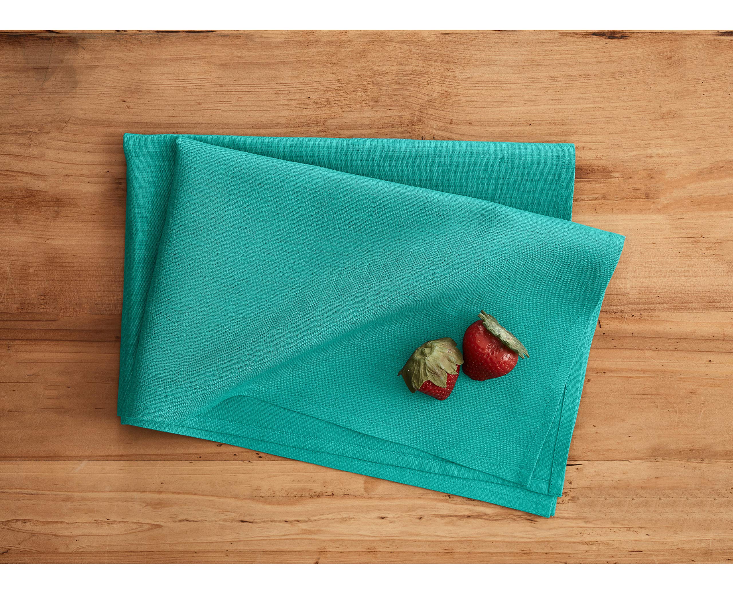 Solino Home Linen Kitchen Towels Set Of 2 - Teal 17 X 26 Inch - 100% Pure Linen Kitchen/Tea Towels - Machine Washable And Handcr
