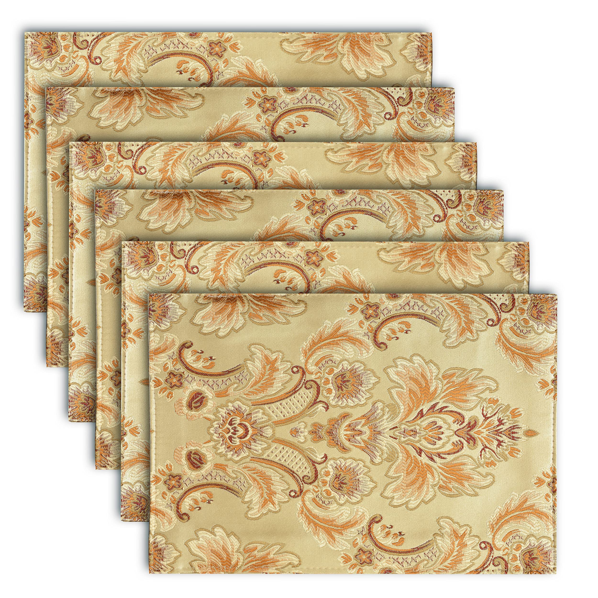 Nysmxf Gold Table Runner Luxury Thick Lined Damask Christmas Holiday Lace Beaded Cloth Runners (Gold, 6 Piece 13  18 Placements)
