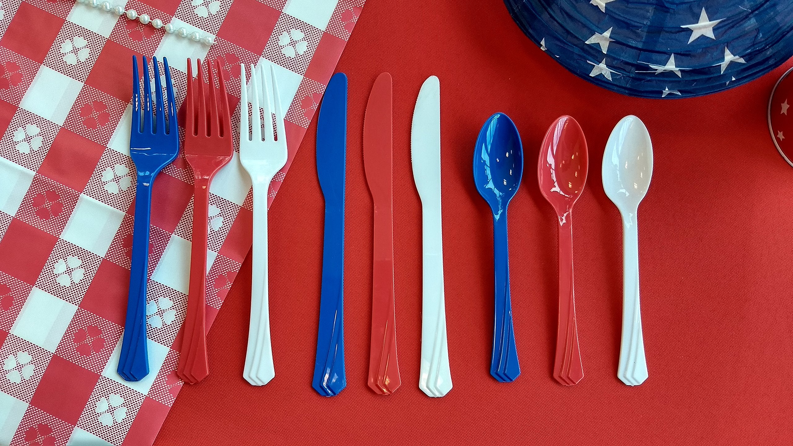 Nicole Home Collection Plastic Combo Cutlery Set, Full Size, Red/White/Blue