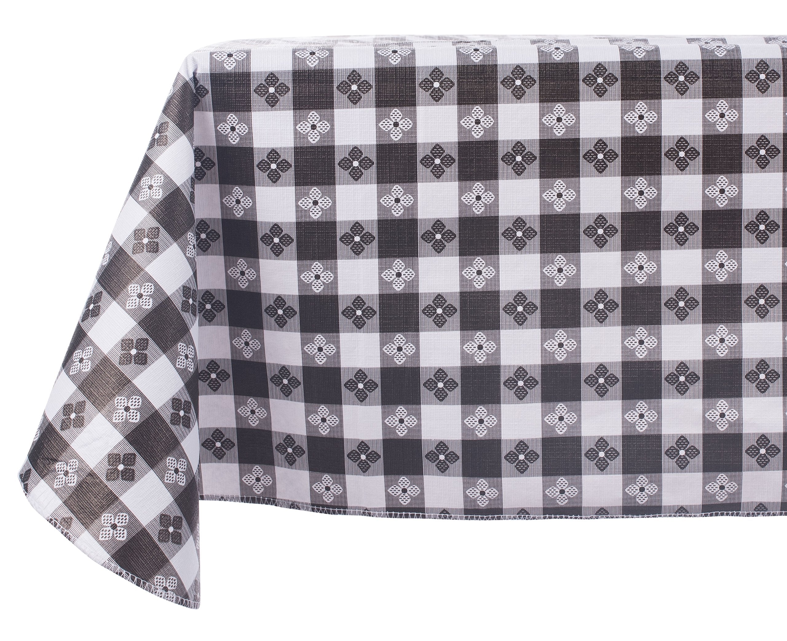 Yourtablecloth Checkered Vinyl Tablecloth With Flannel Backing For Restaurants, Picnics, Bistros, Indoor And Outdoor Dining (Bla