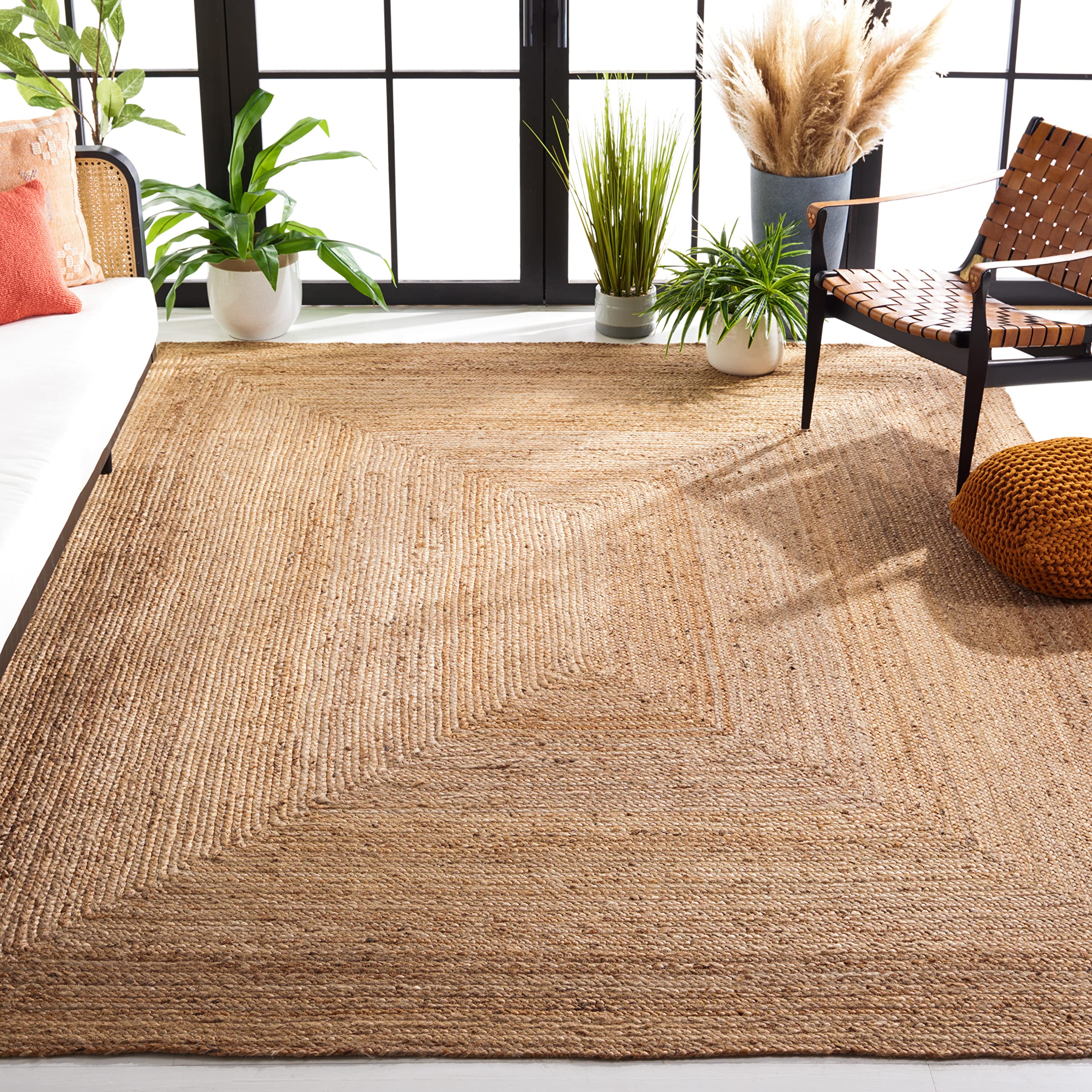SAFAVIEH Cape Cod Collection Area Rug - 6 Square, Natural, Handmade Flat Weave Jute, Ideal for High Traffic Areas in Living Roo