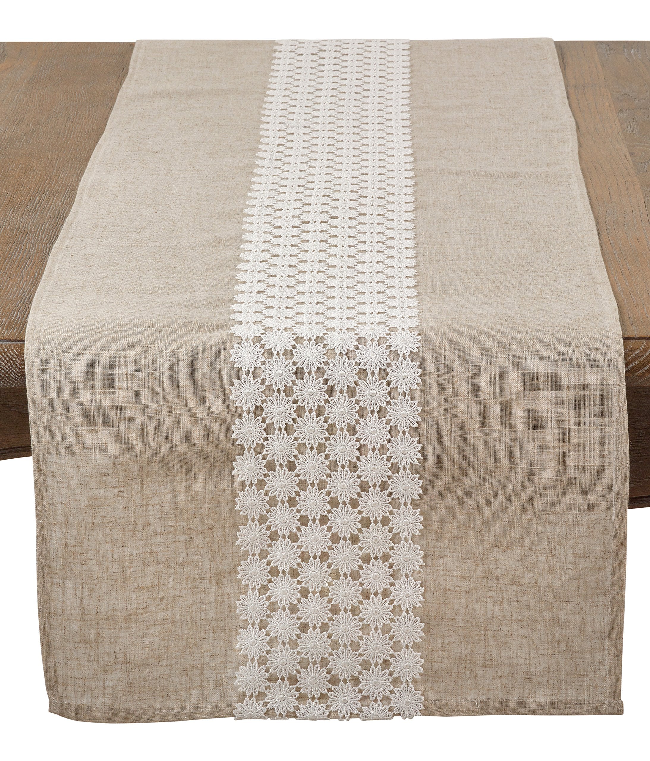 Saro Lifestyle Lace Daisy Table Runner, Natural, 16 x 72