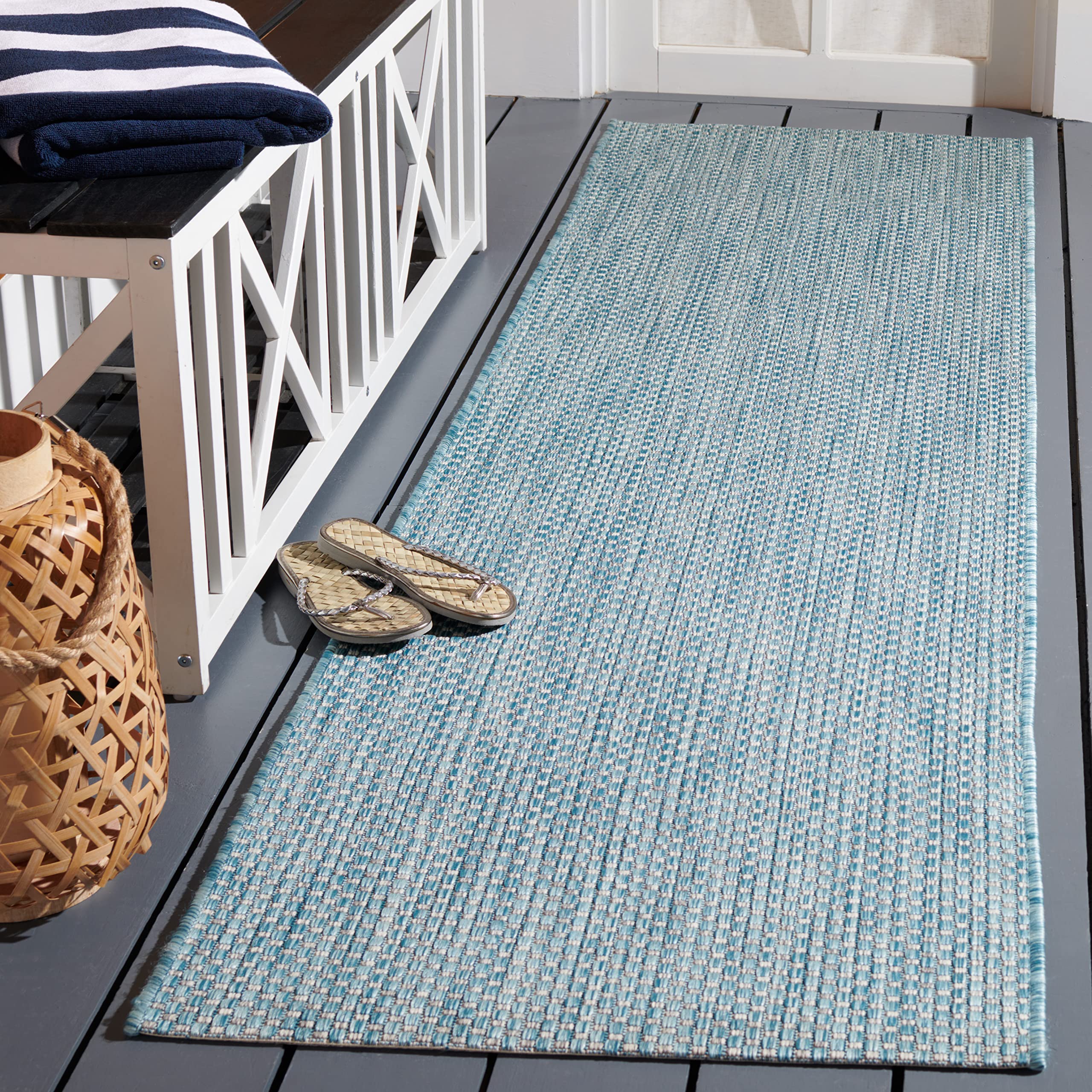 SAFAVIEH Courtyard Collection 23 x 67 Aqua/Grey CY8521 Indoor/ Outside Waterproof Easy cleansingPatio Backyard Mudroom Runner 