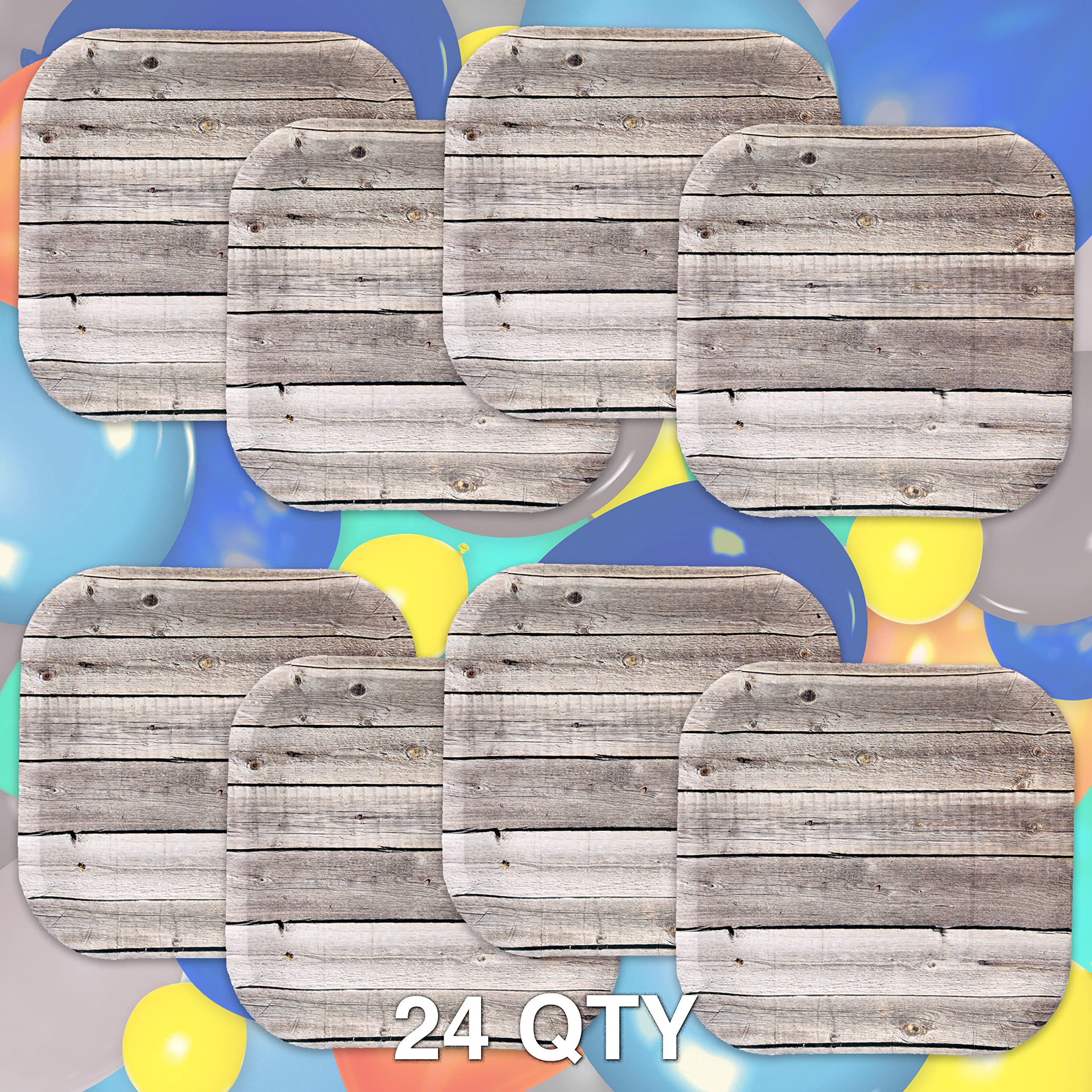 Havercamp Barnwood 9    Plates (24 Pcs.)! 24 Authentic Farm Table Dinner Plates. 9 Inch Square In Rustic Barnwood Graphics. Pair