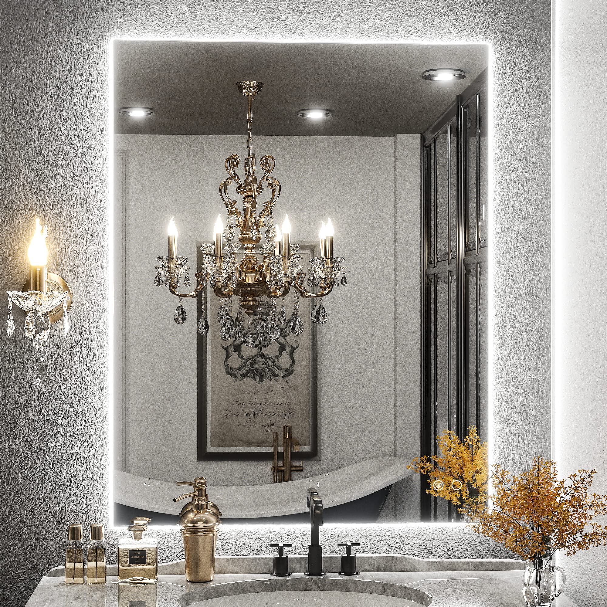 Keonjinn 28 x 36 Inch LED Backlit Mirror Bathroom Lighted Vanity Mirror, 3 Colors Warm/Natural/White Lights High Lumens 5573LM, 
