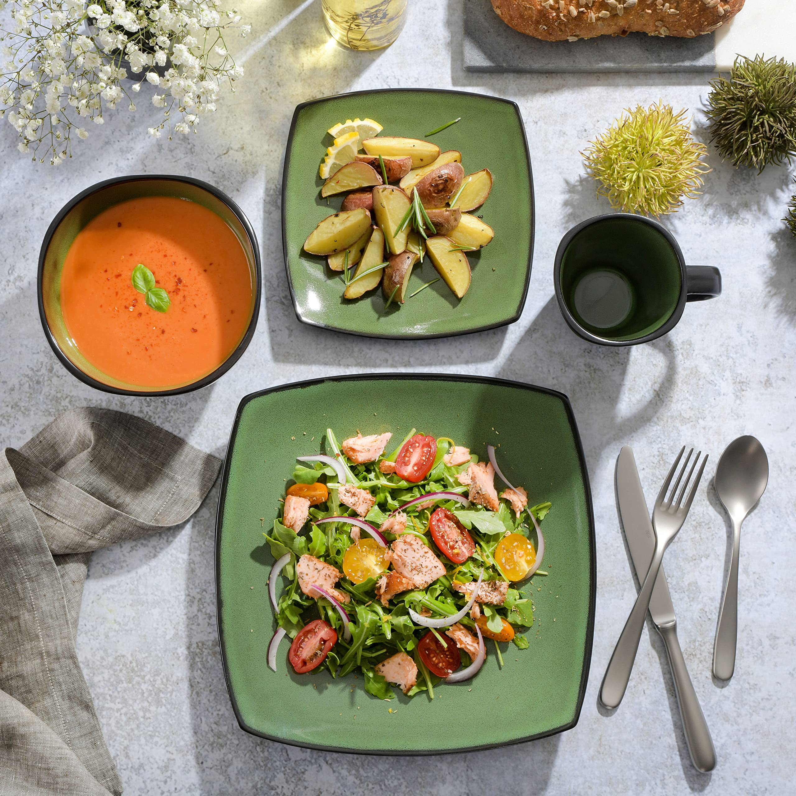 Gibson 99811.16R Dinnerware set, Soho Square, Green, Service for 4 (16pc)