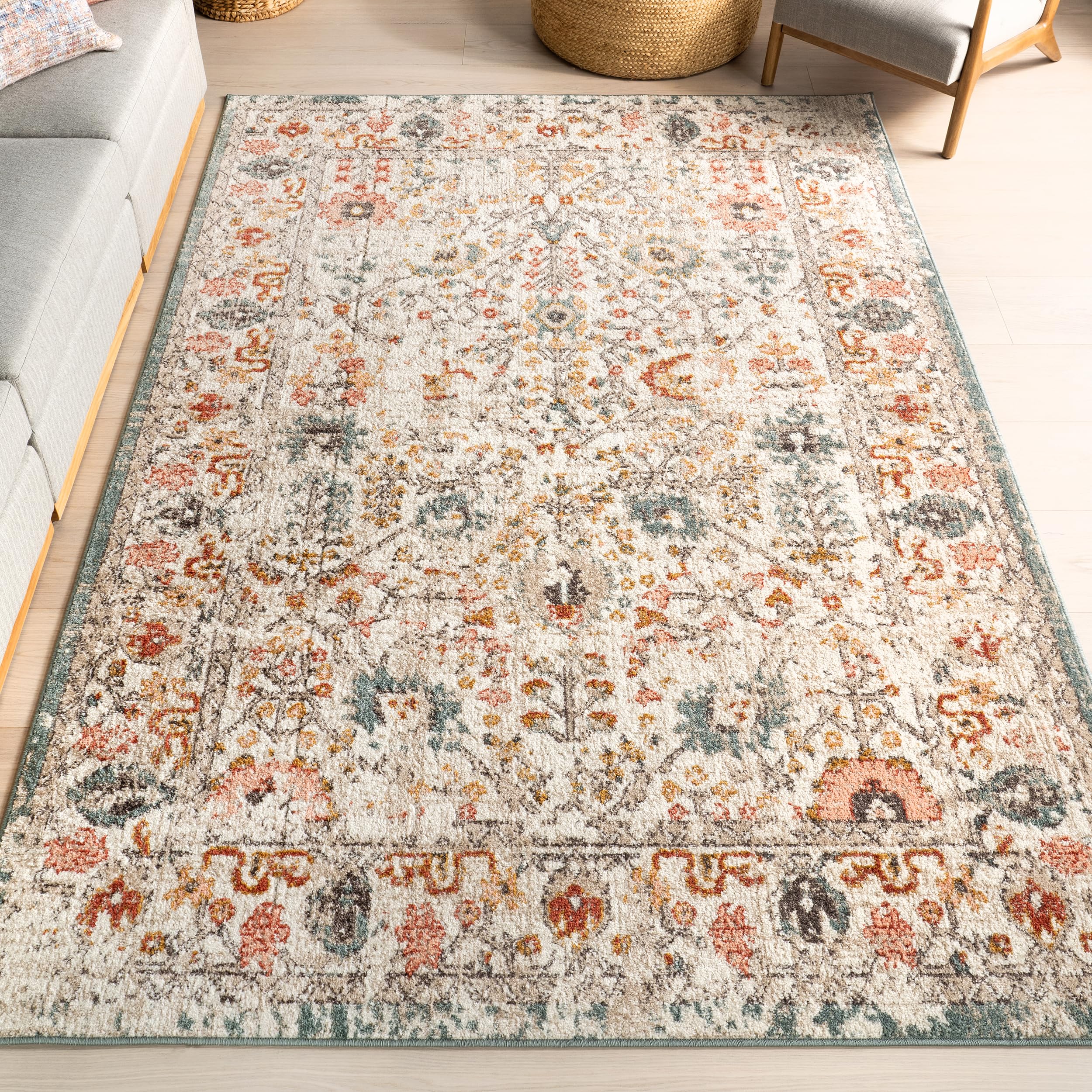 nuLOOM Performance Oriental Style Area Rug, Vintage Design, Durable, Easy to Clean, Lenore Beige, 3 x 5