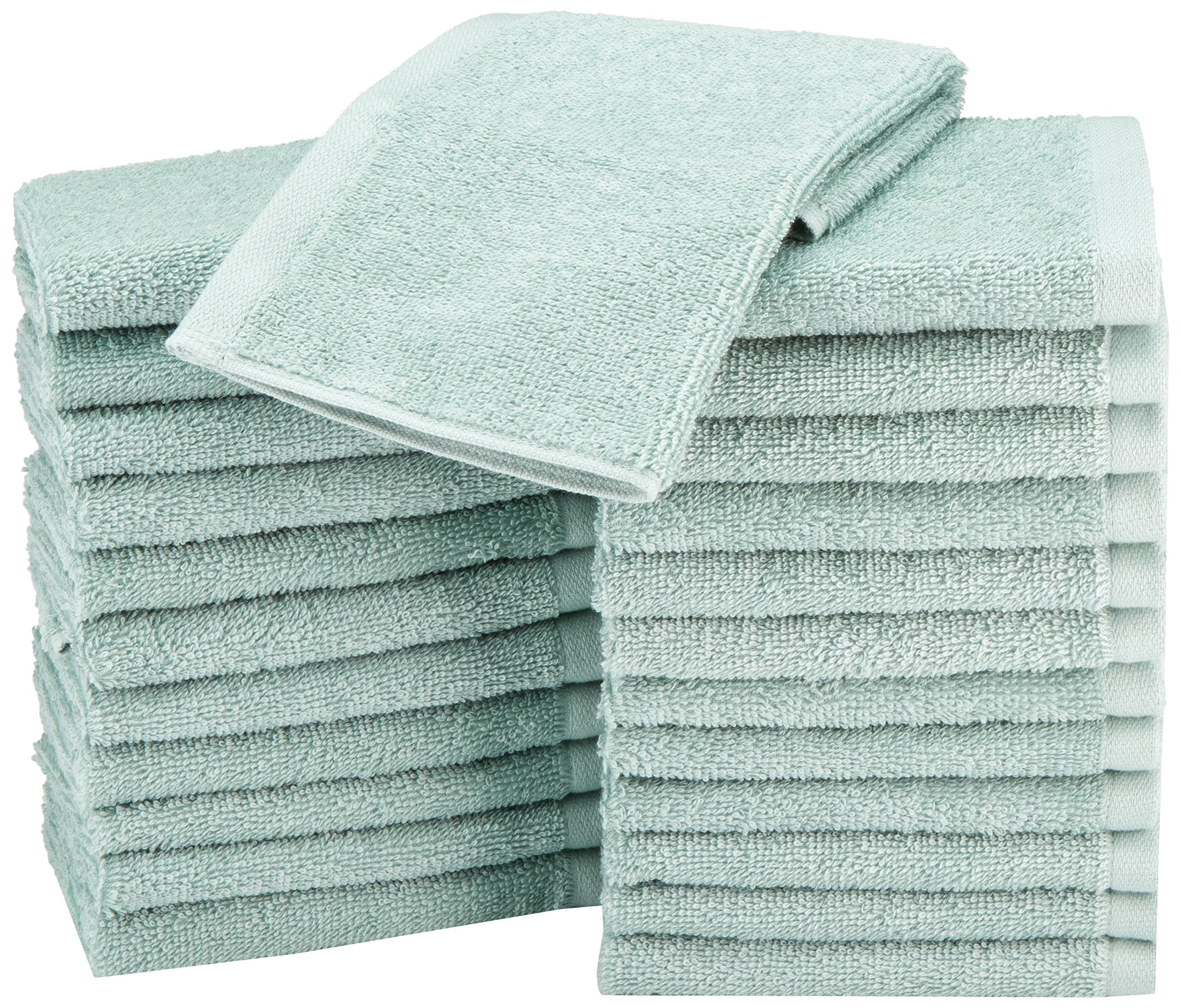 Amazon Basics Fast Drying, Extra Absorbent, Terry Cotton Washcloth, 12 X 12 Inch, Seafoam Green - Pack Of 24