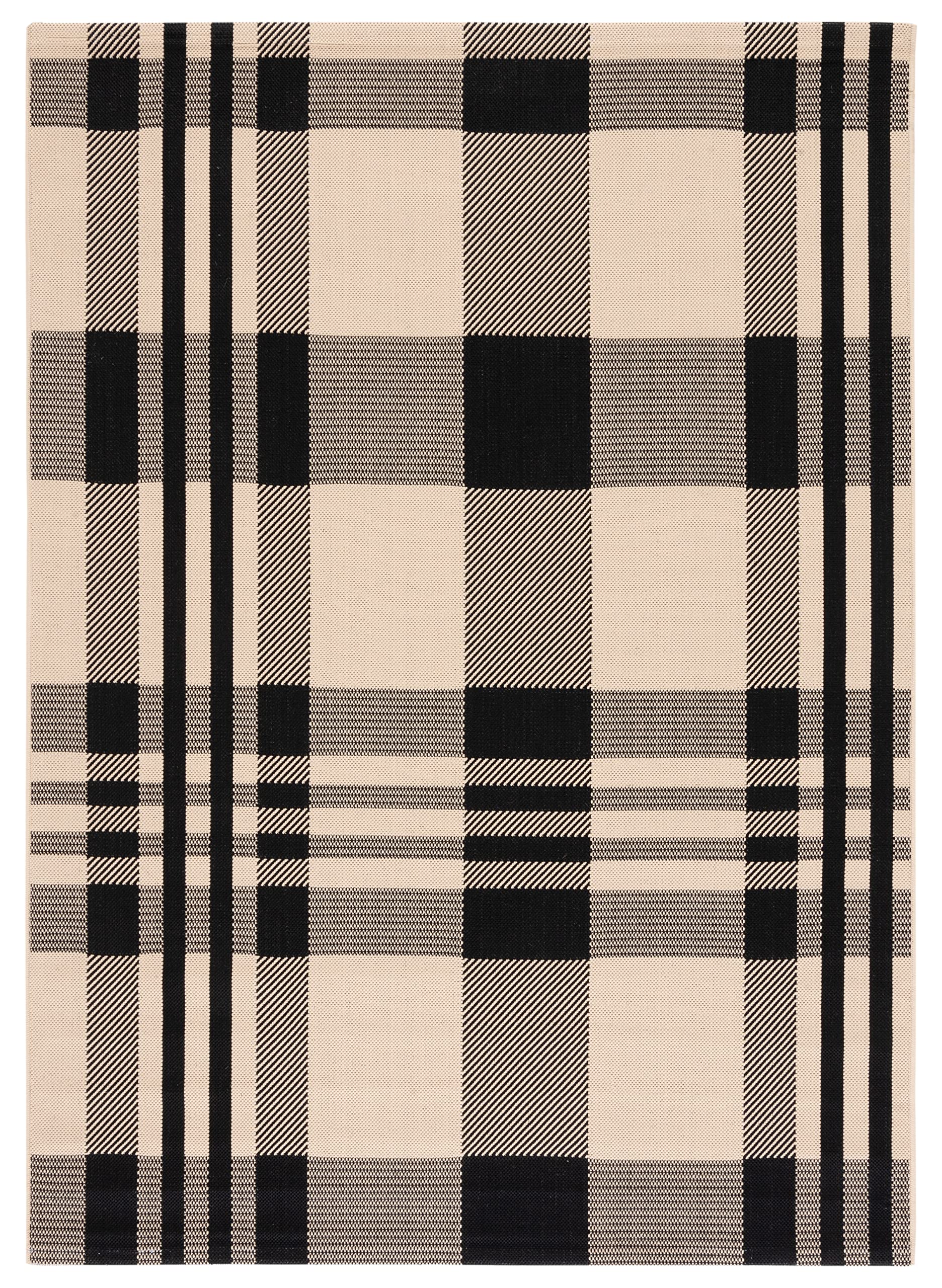 SAFAVIEH Courtyard Collection Area Rug - 53 x 77, Black & Bone, Plaid Design, Non-Shedding & Easy Care, Indoor/Outdoor & Washa