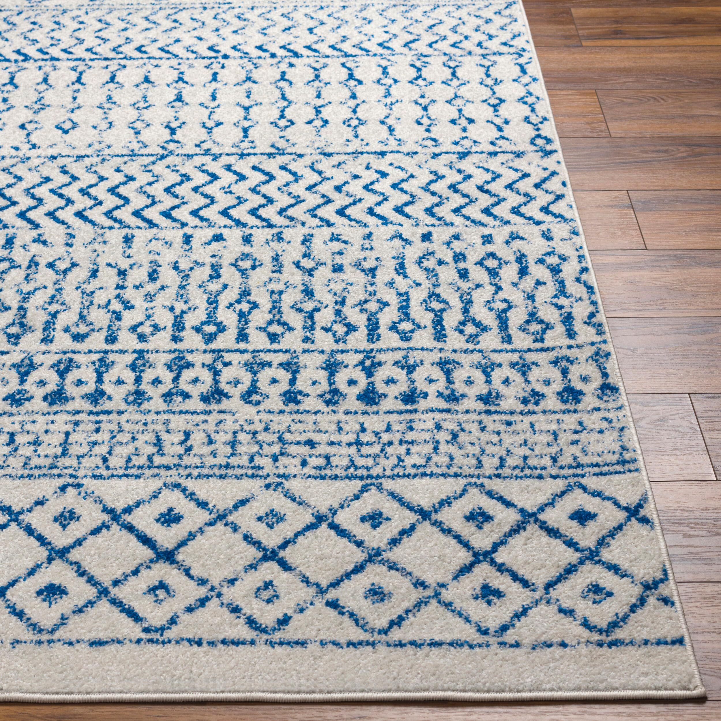 Livabliss Area Rugs - 2x18 Chester Boho Moroccan Cream Runner Rug for Living Room Bedroom - Blue Slate Gray Geometric Stain Resi