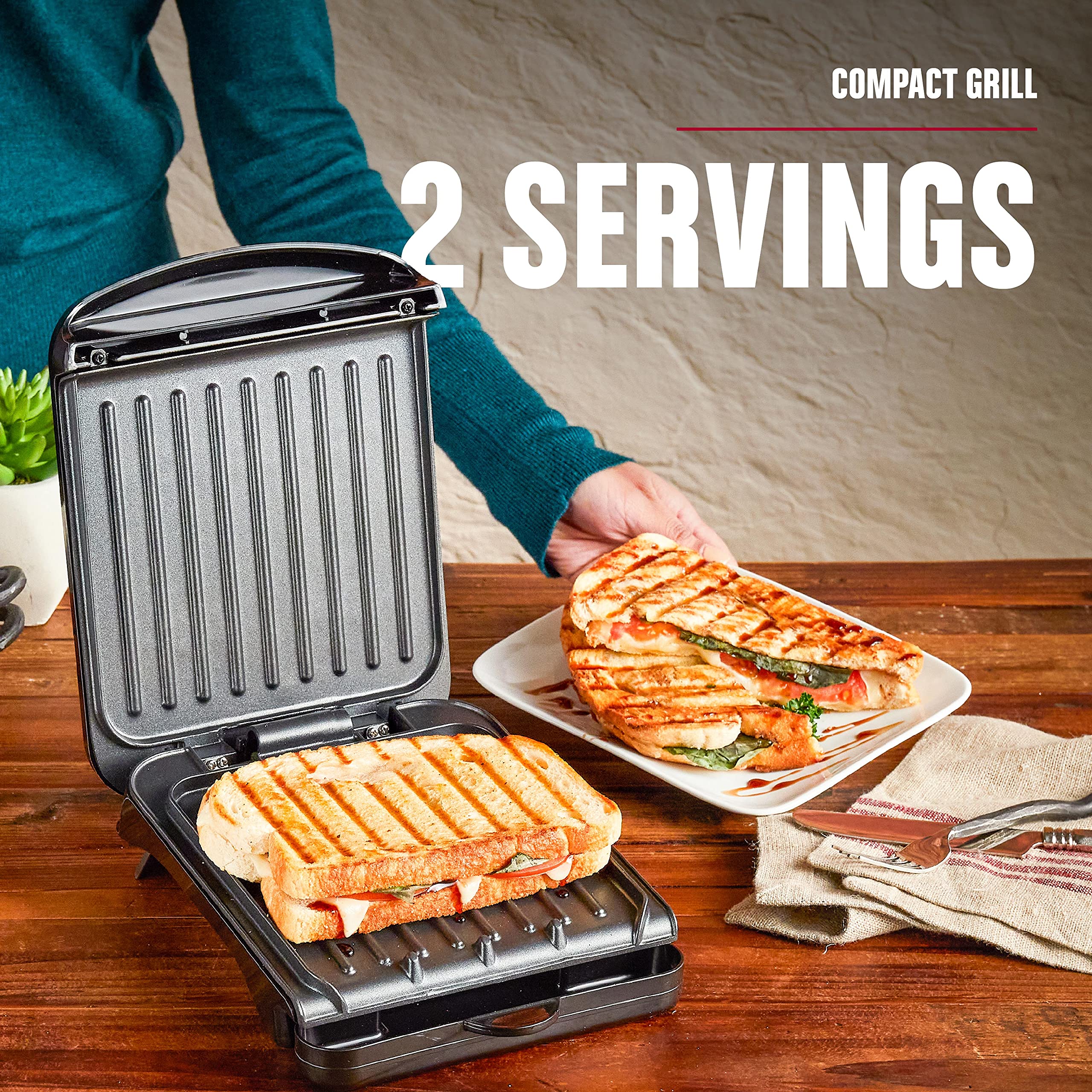 George Foreman 2-Serving Classic Plate Electric Indoor Grill And Panini Press, Black, Grs040B