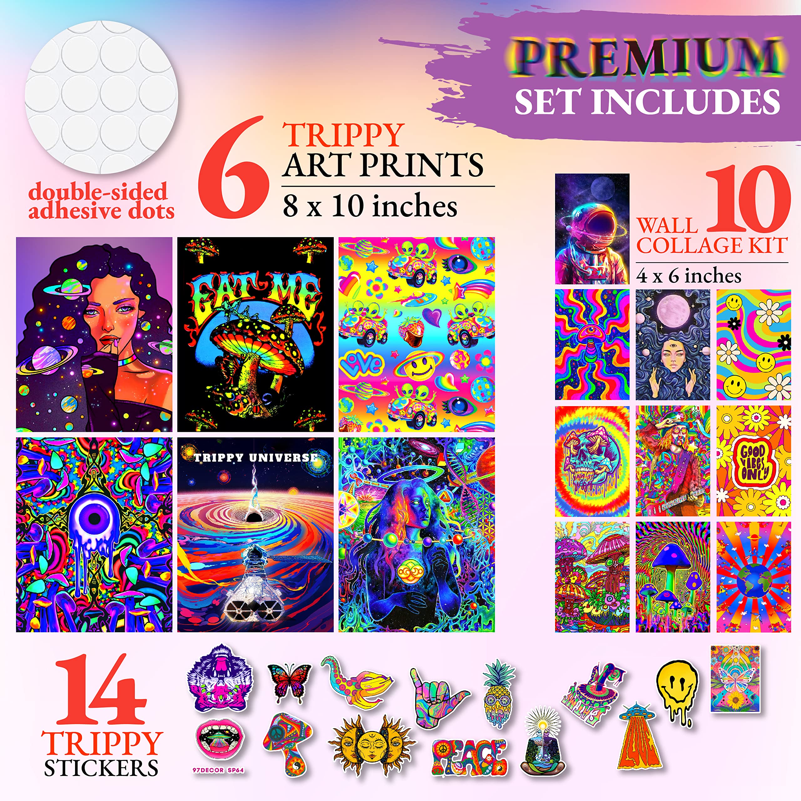 97 Decor Trippy Room Decor - Trippy Poster for Room Aesthetic  Trippy Wall Decor Art  Psychedelic Room Decor  Hippie Indie Posters Aesthetic Pictures  Drippy Stuff for Teen Bedroom (8x10 UNFRAMED)