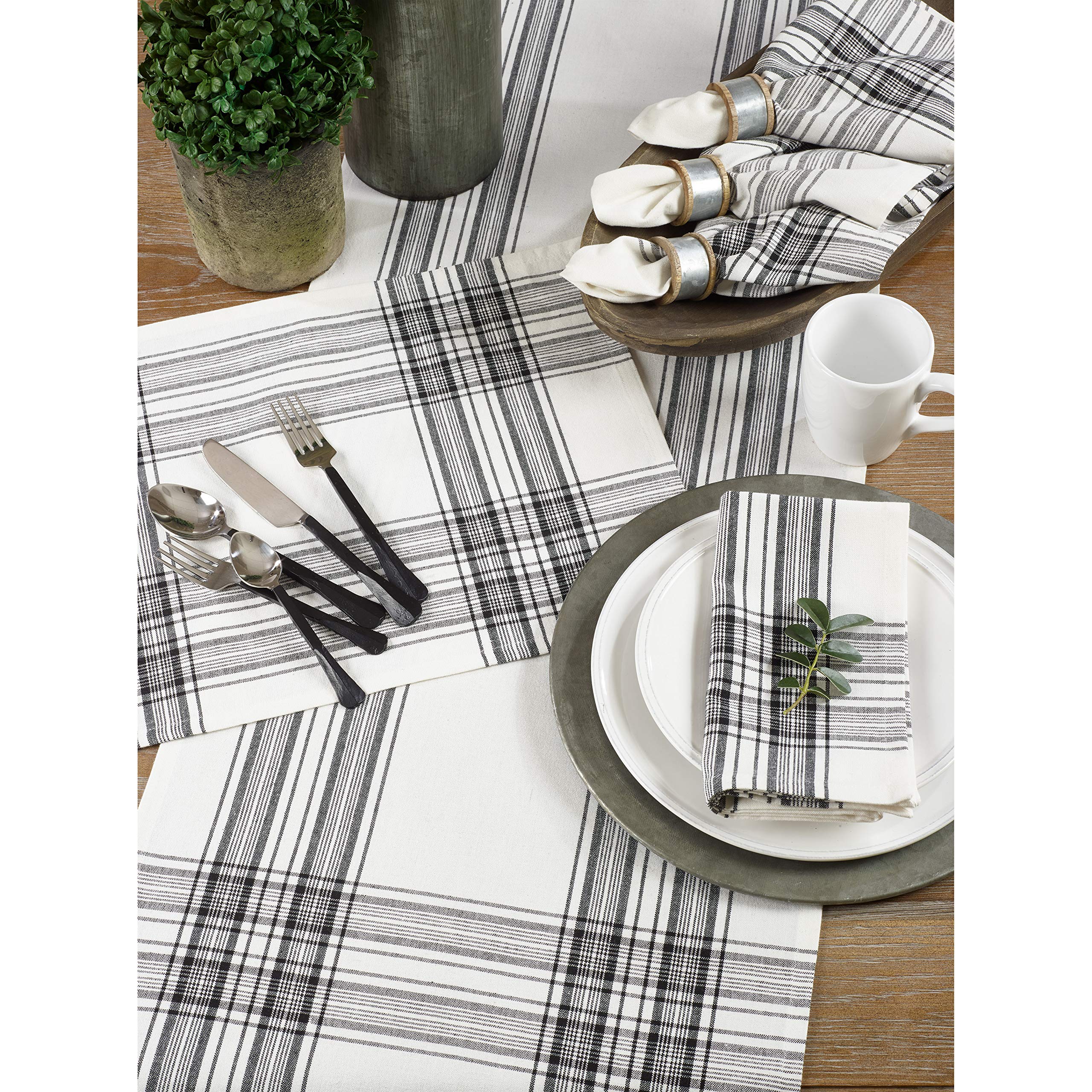 Occasion Gallery Black & White 100% Cotton Any Occasion Plaid Cloth Napkins (Set Of 4), 20'' Square