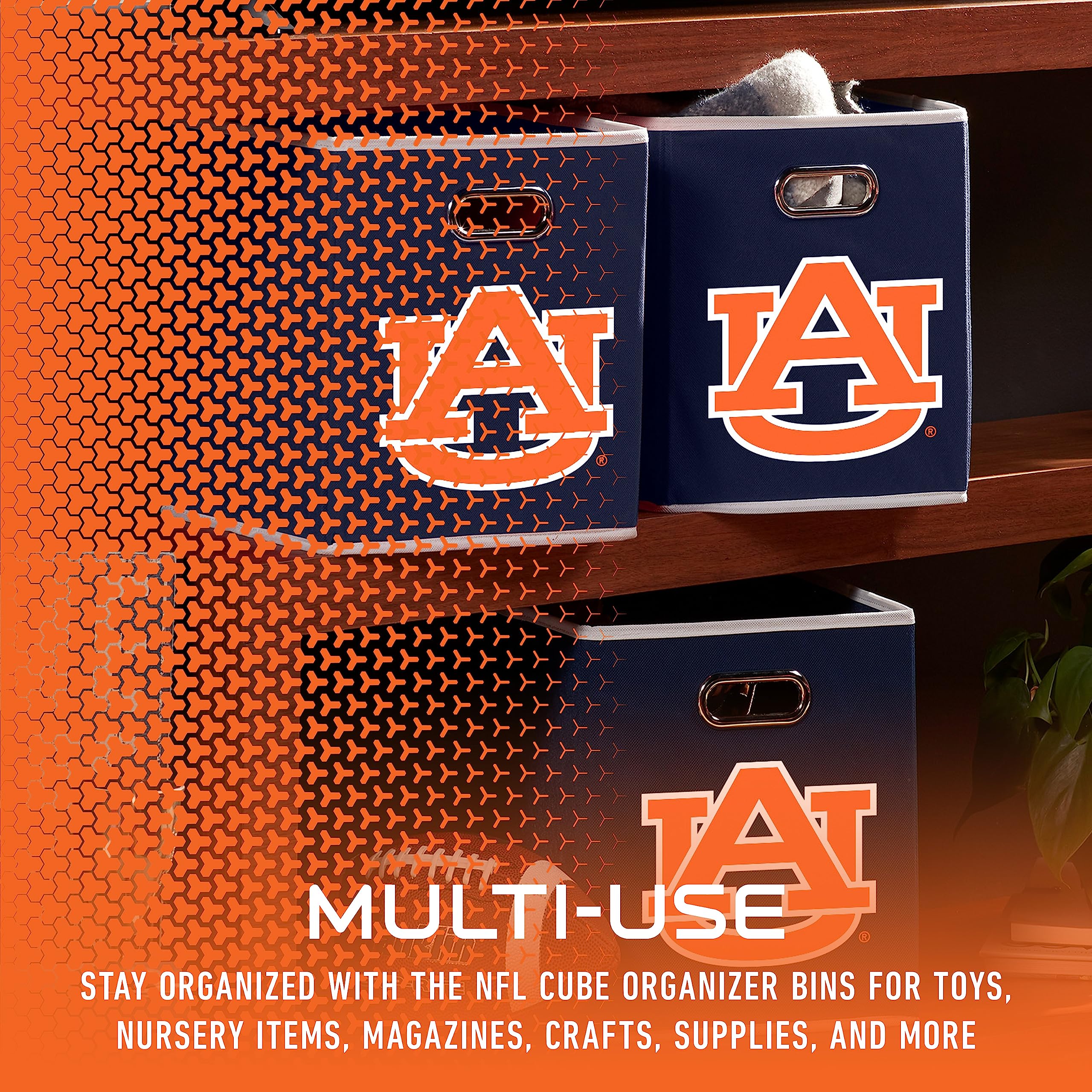 Franklin Sports Ncaa Auburn Tigers Collapsible Storage Bin - Made To Fit Storage Bin Shelf Organizers - 10.5'' X 10.5''