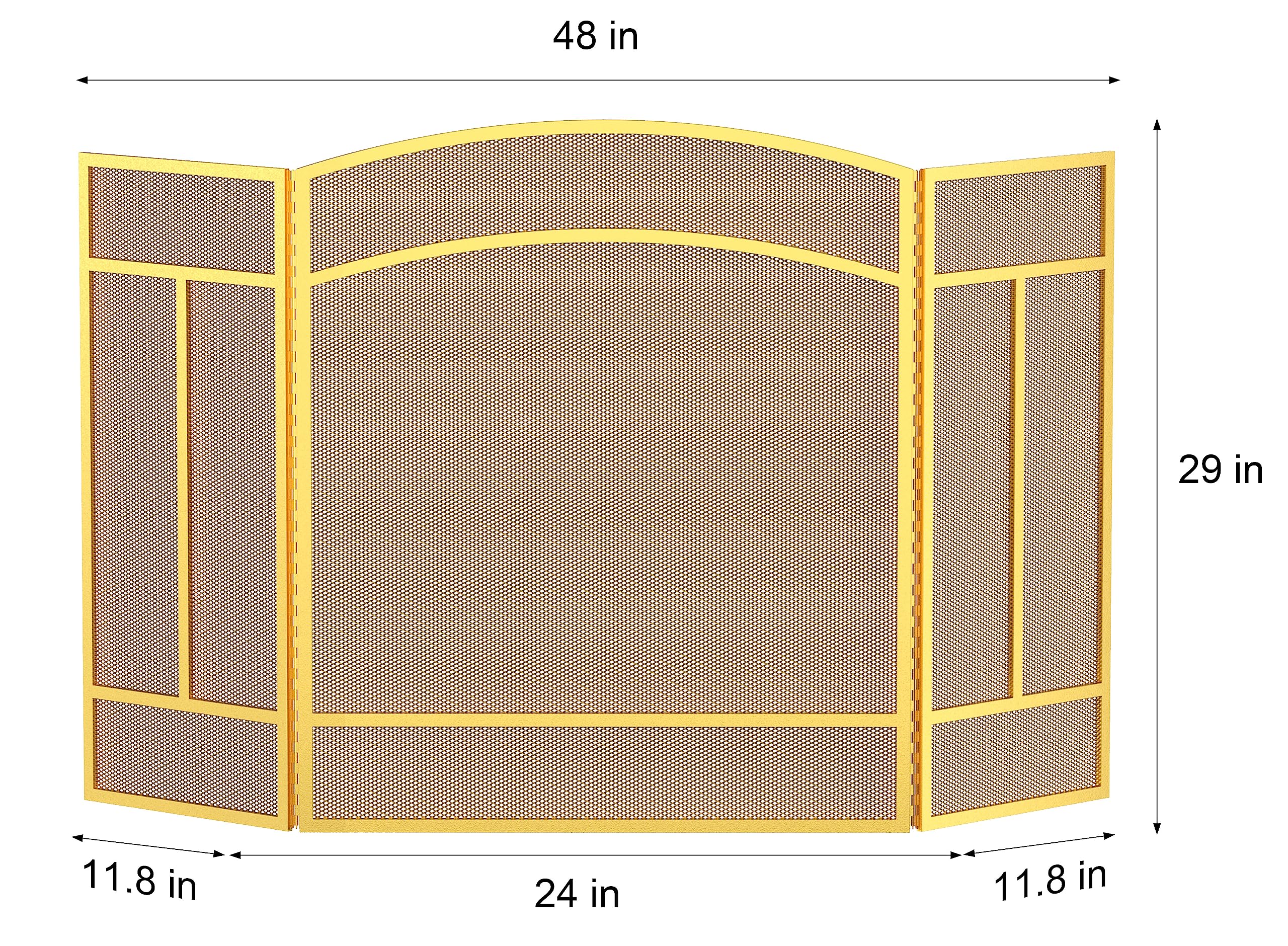 Fire Beauty Fireplace Screen 3 Panel Wrought Iron 48''(L) X 29''(H) Spark Guard Cover(Golden Dusting)